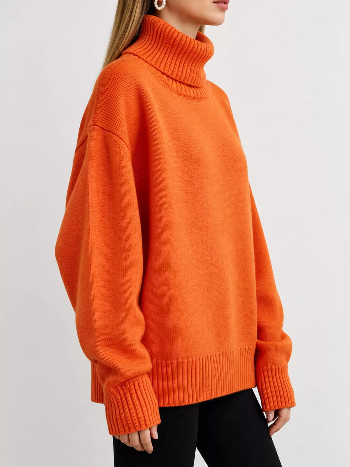 Women's Oversized Ribbed Turtleneck Sweater – Dropped Shoulder Relaxed Fit - photo 23