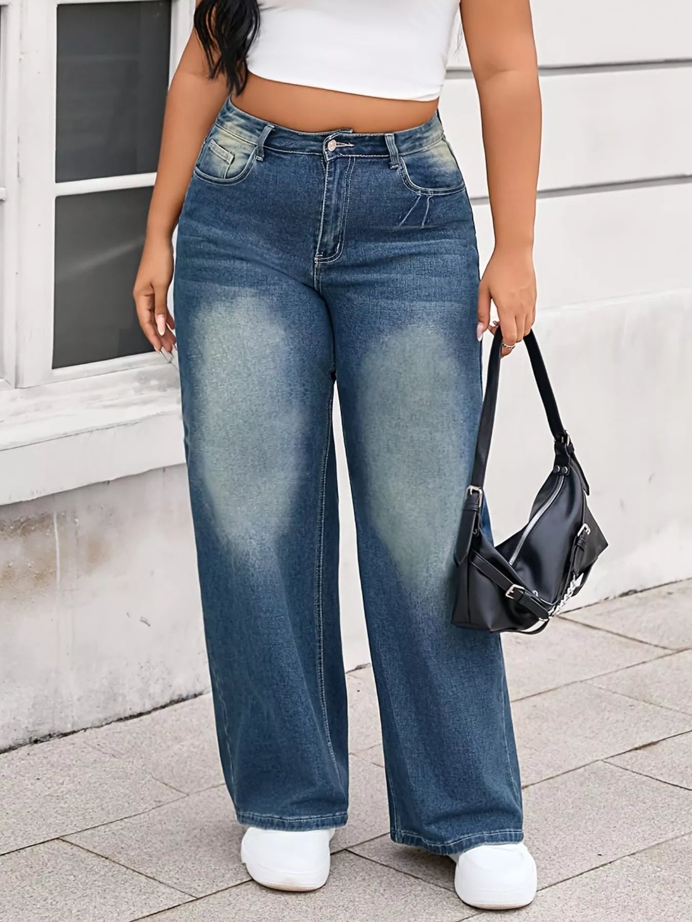 Plus Size Vintage Wash Wide Leg Jeans Secondary image