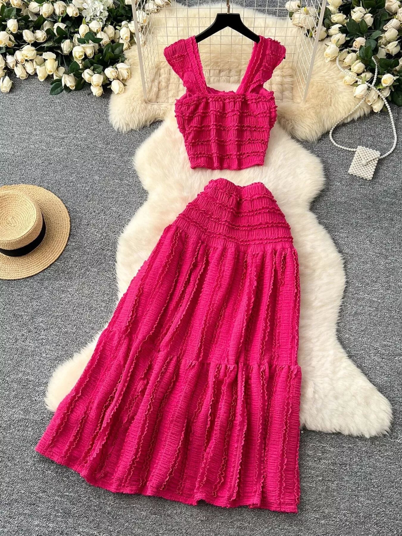 Textured Crop Top and Tiered Skirt Set Secondary image
