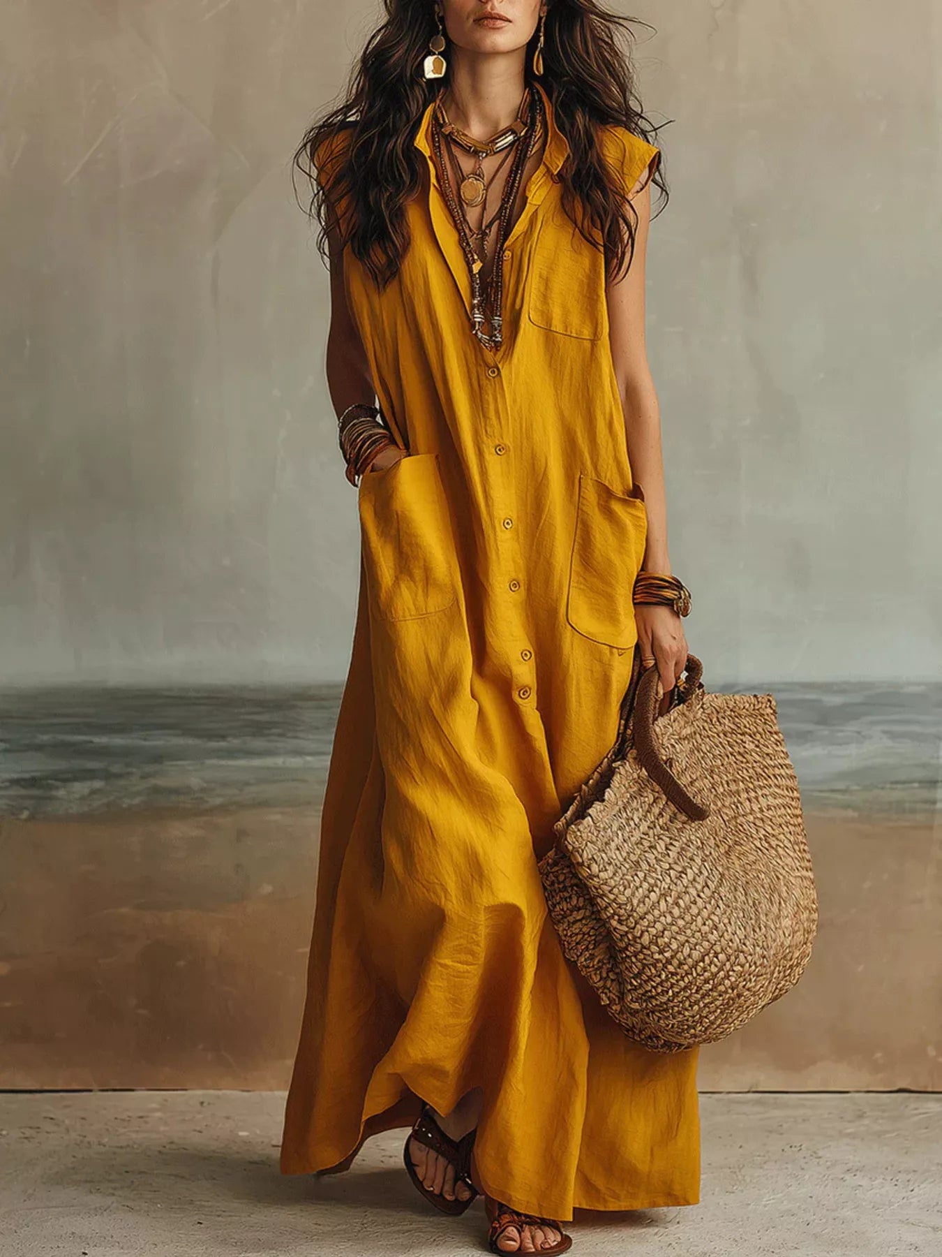 Sleeveless Button-Down Linen Maxi Dress Secondary image