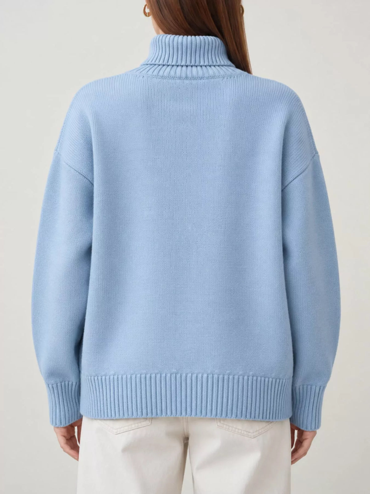 Women's Oversized Ribbed Turtleneck Sweater – Dropped Shoulder Relaxed Fit - photo 8