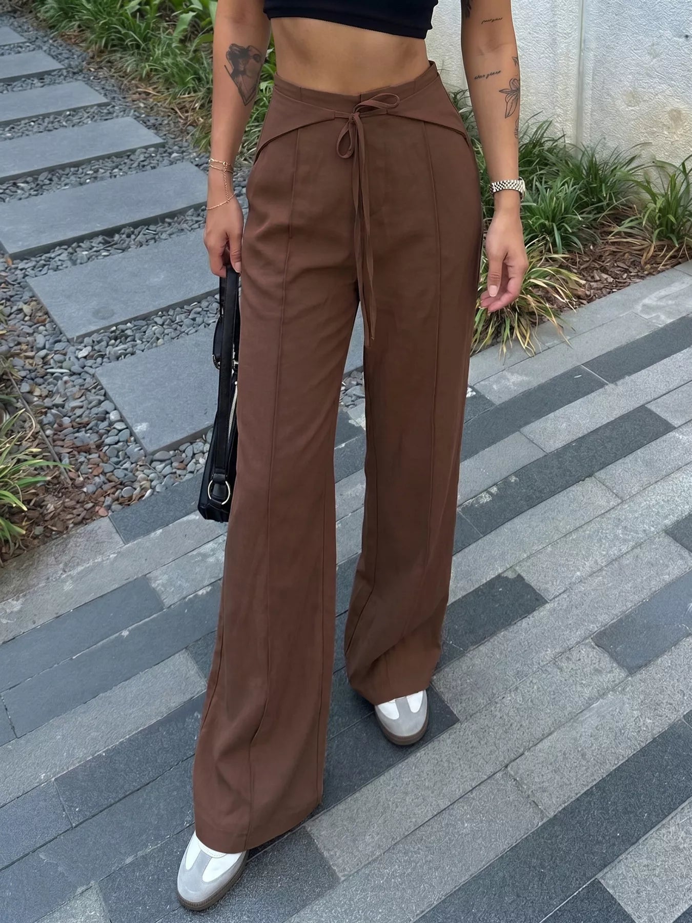 High-Waisted Wide-Leg Drawstring Pants Secondary image
