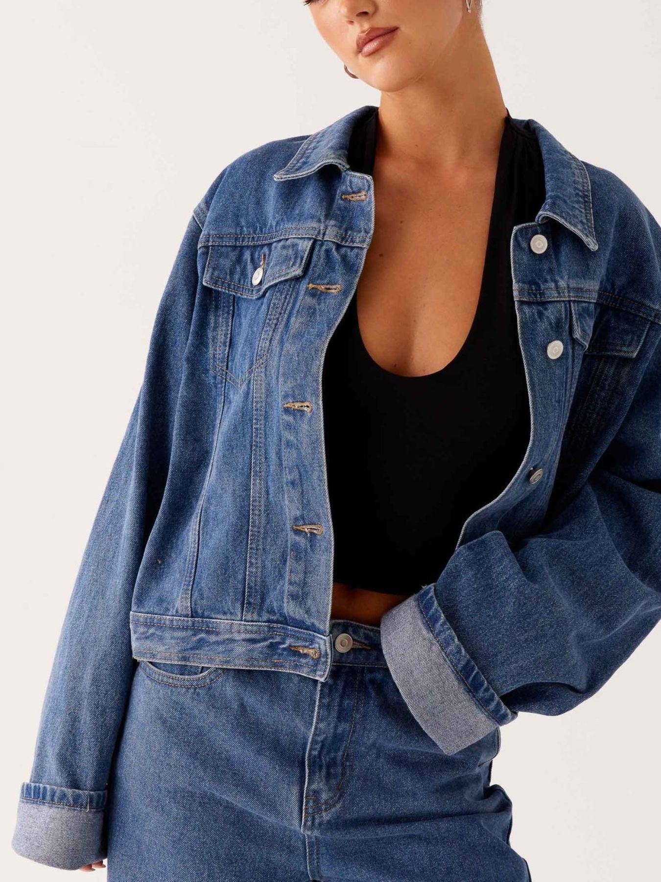 Button Down Cropped Oversized Denim Jacket Secondary image
