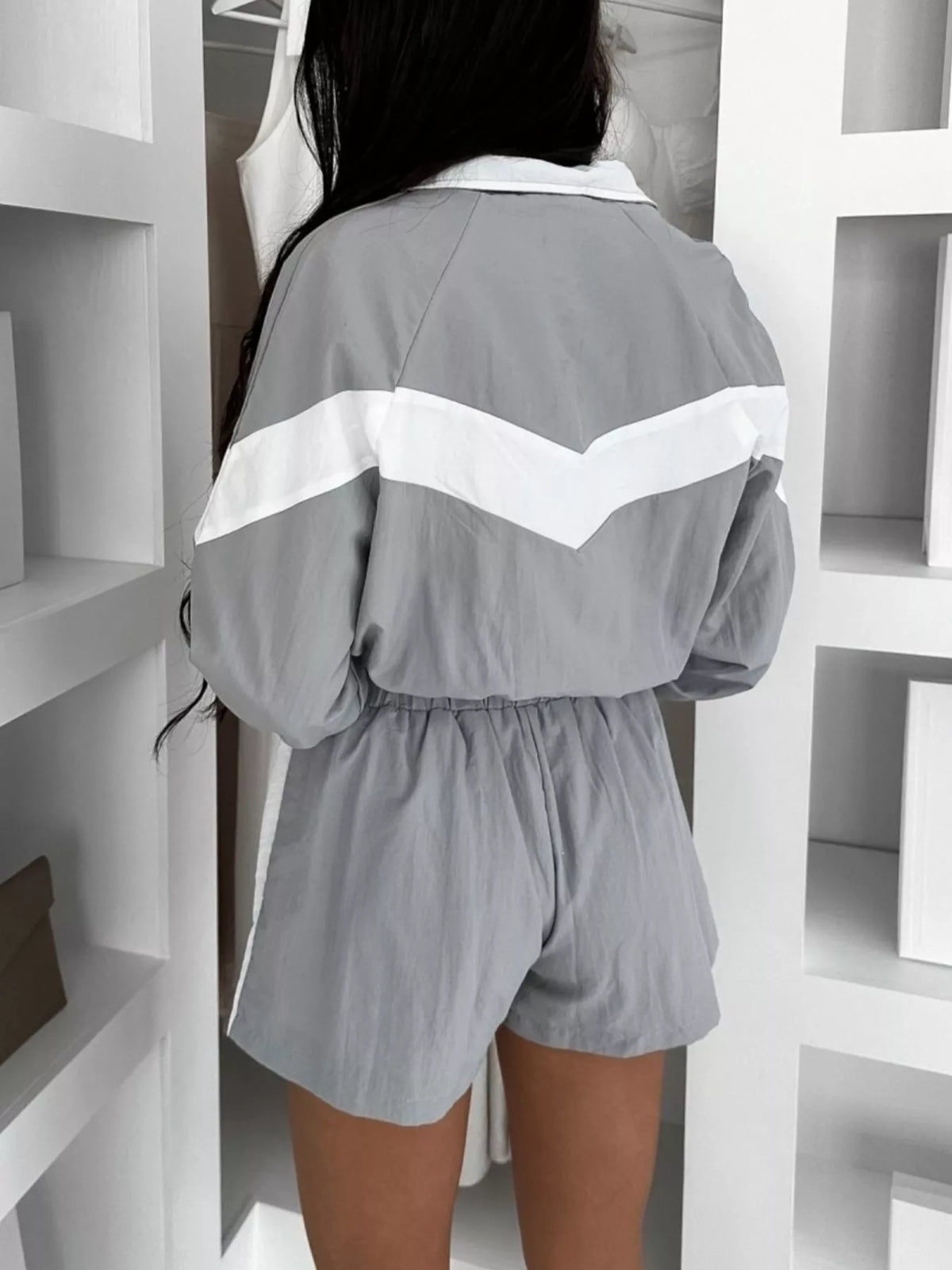 Color Block Zip-Up Jacket and Shorts Two-Piece Set - photo 11