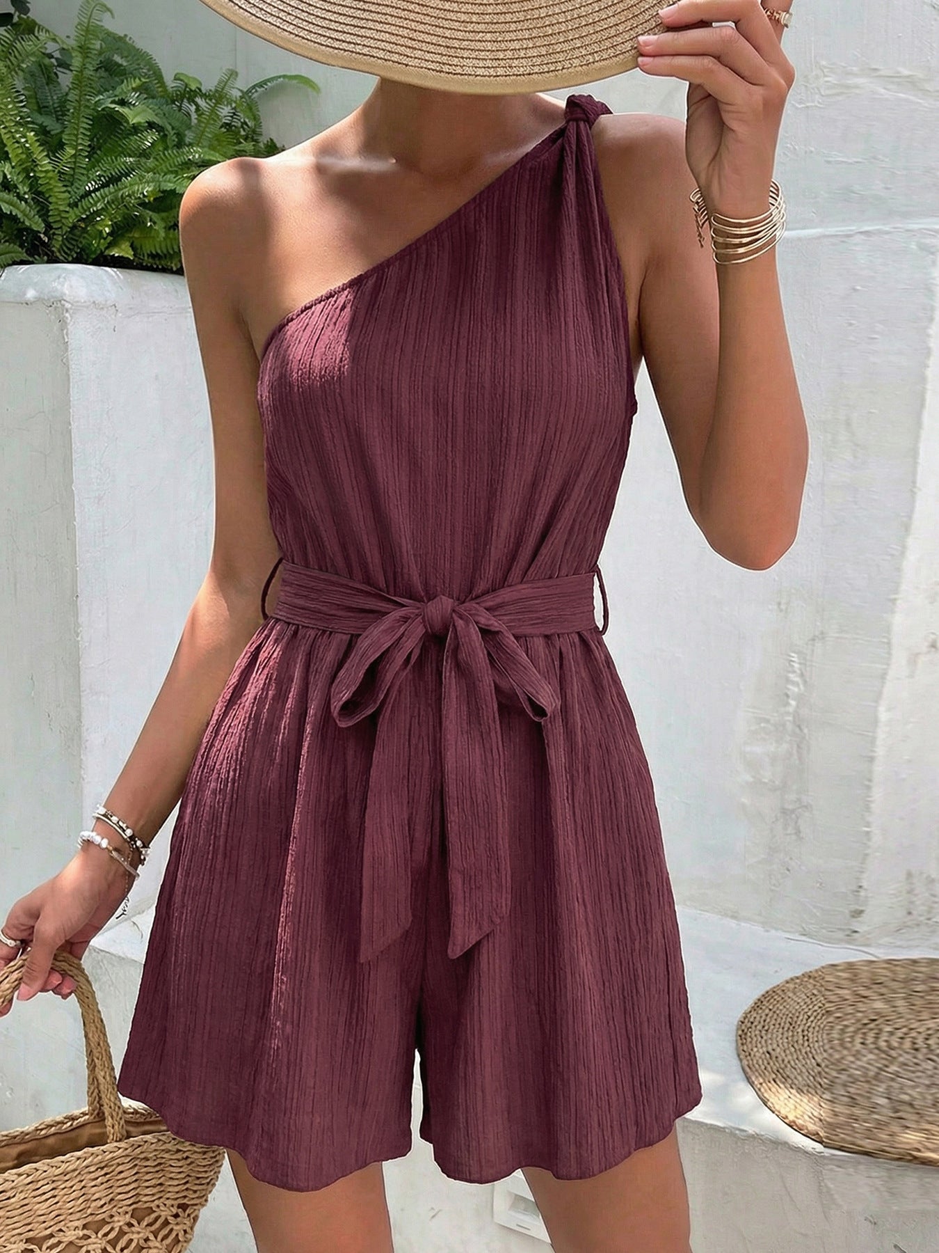 One-Shoulder Tie Waist Romper Secondary image