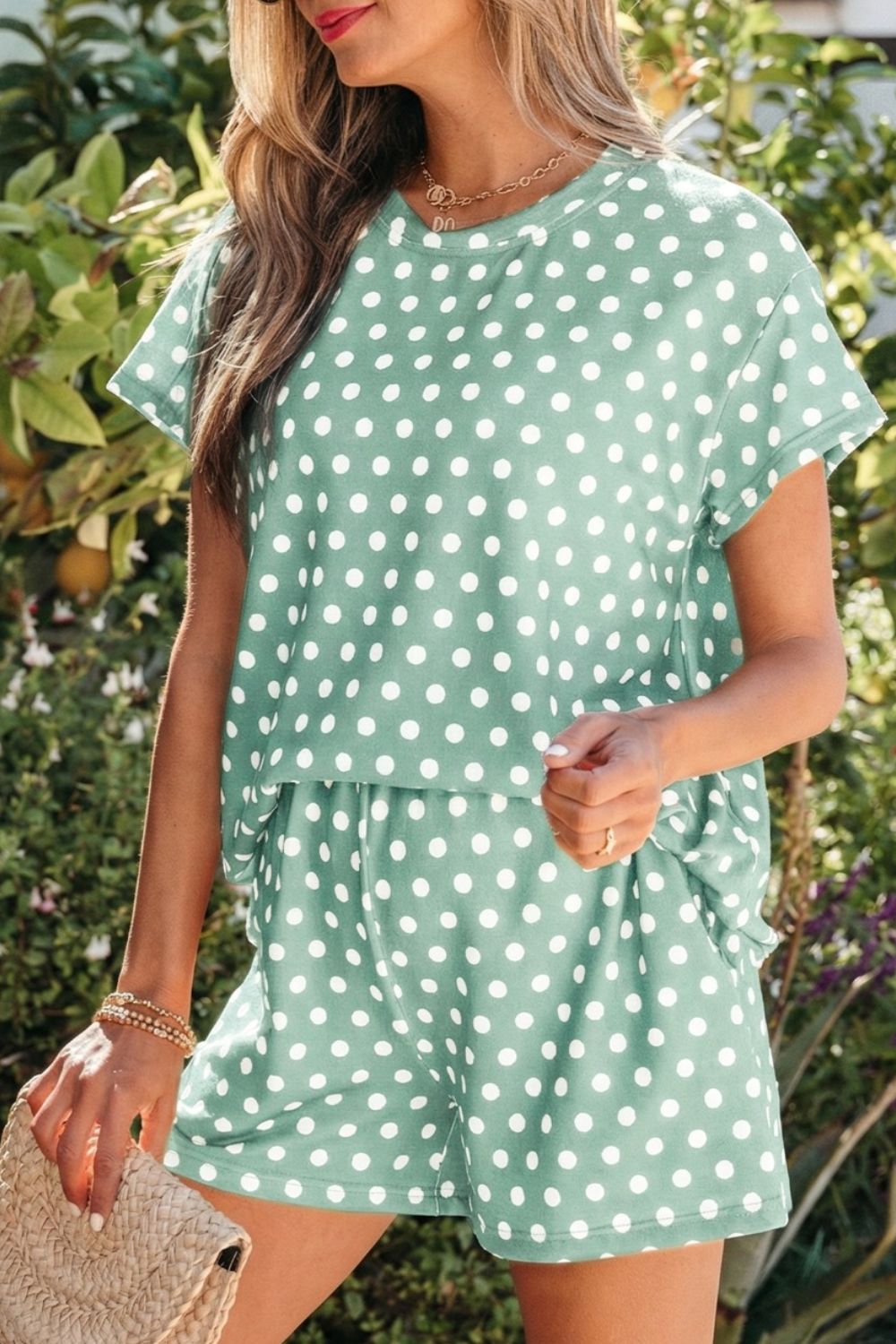 Polka Dot Print Tee and Shorts Set Secondary image