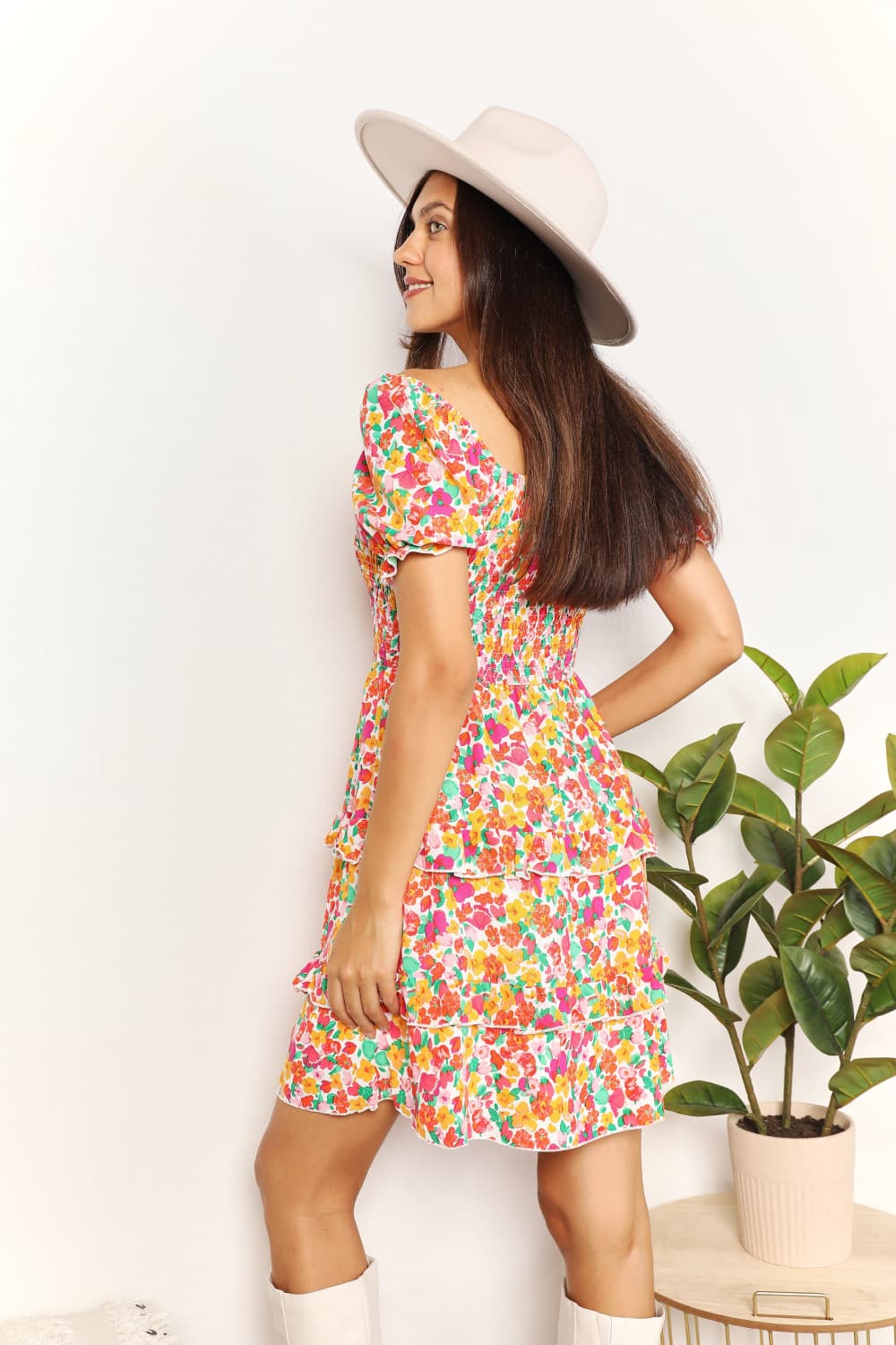 Devine Smocked Sweetheart Neck Flounce Sleeve Mini Dress Secondary image
