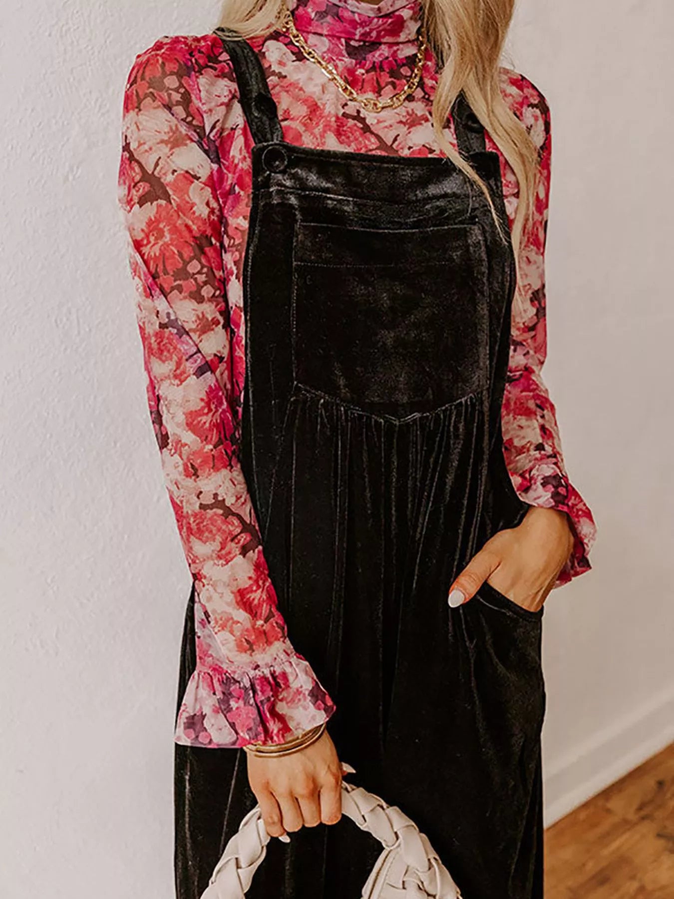 Velvet Wide Leg Overalls Secondary image