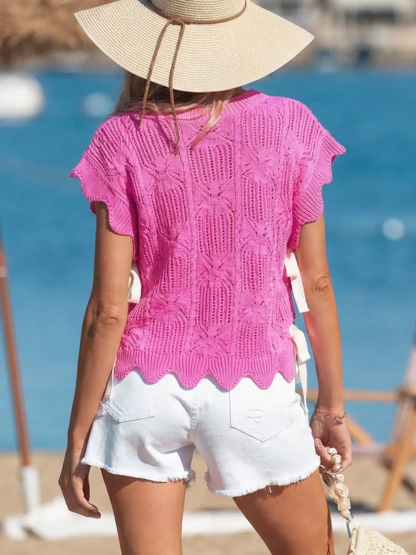 Side Tie Openwork Round Neck Sweater Vest Secondary image