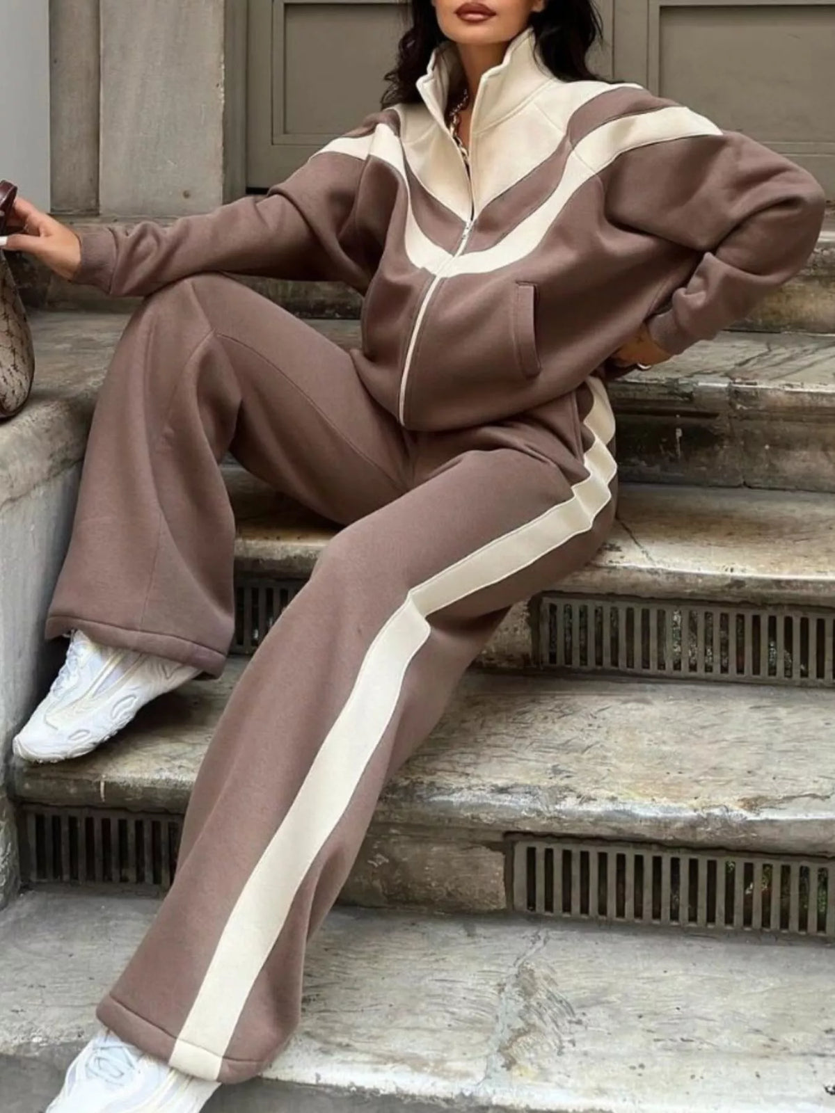 Color Block Zip-Up Outerwear and Pants Set - photo 8