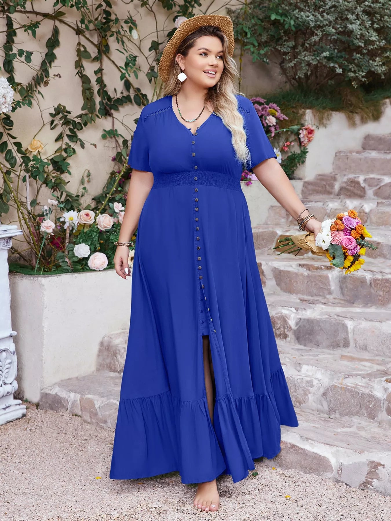 Plus Size Ruffled Hem V-Neck Maxi Dress Secondary image