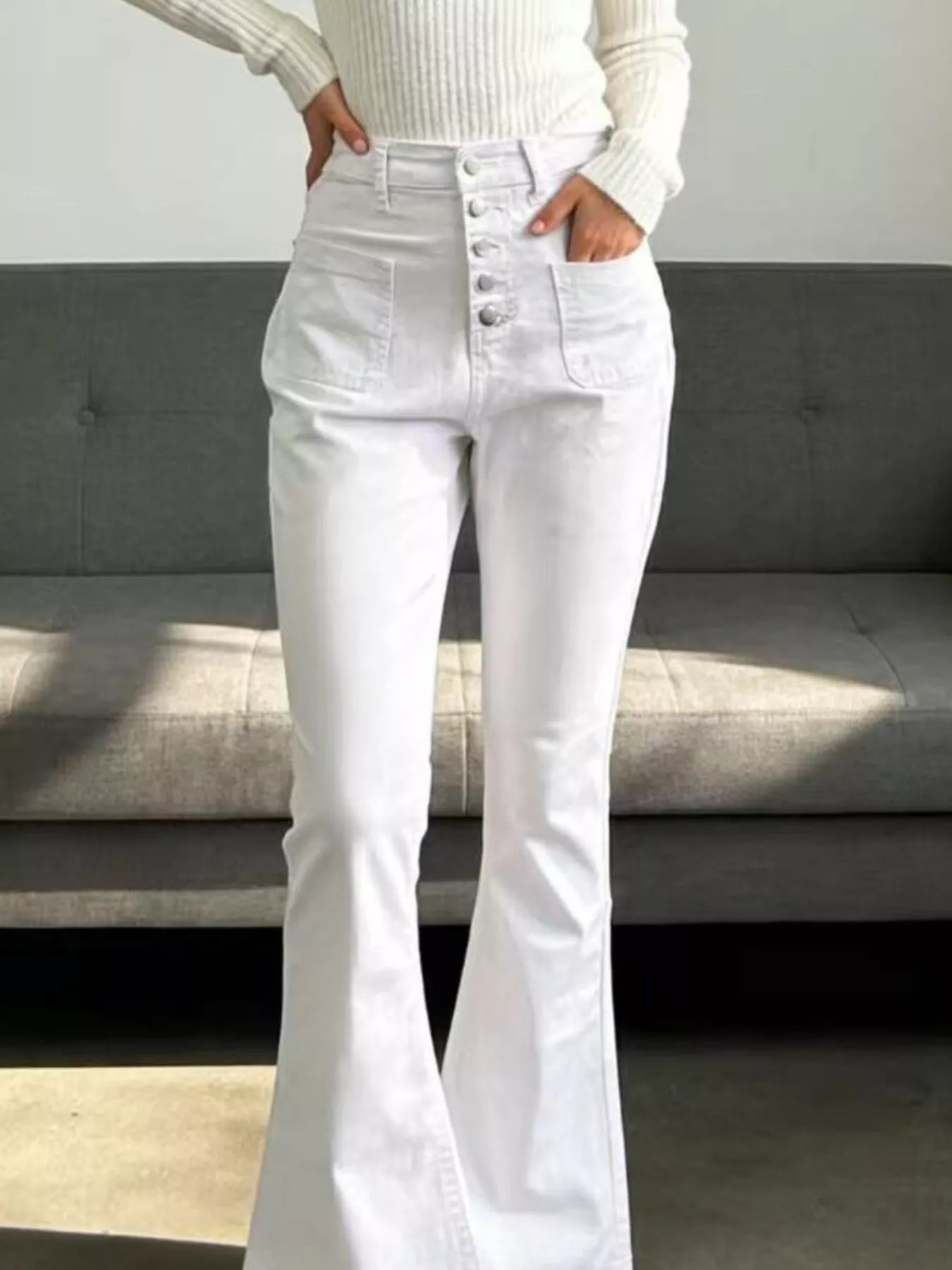 Full Size High-Waisted Button-Fly Flare Jeans Plus Size Secondary image