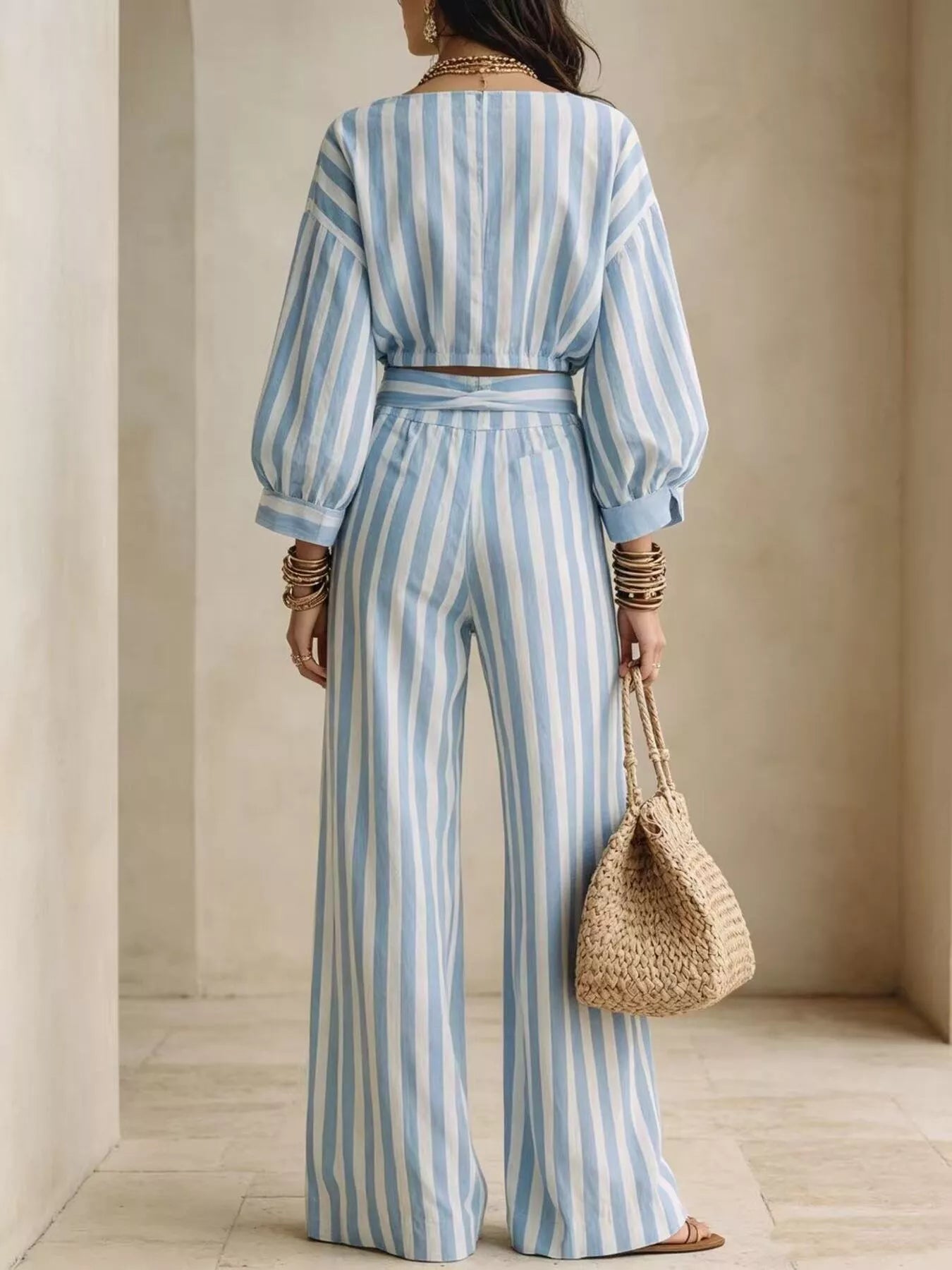Striped Long Sleeve Top and Pants Two-Piece Set Secondary image