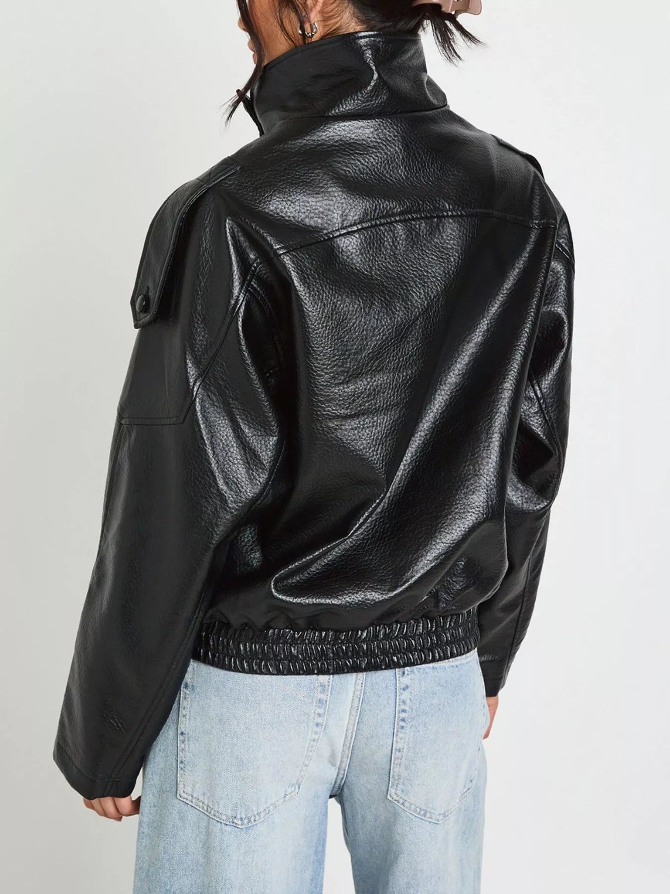 Faux Leather Moto Jacket with Asymmetrical Zip Secondary image