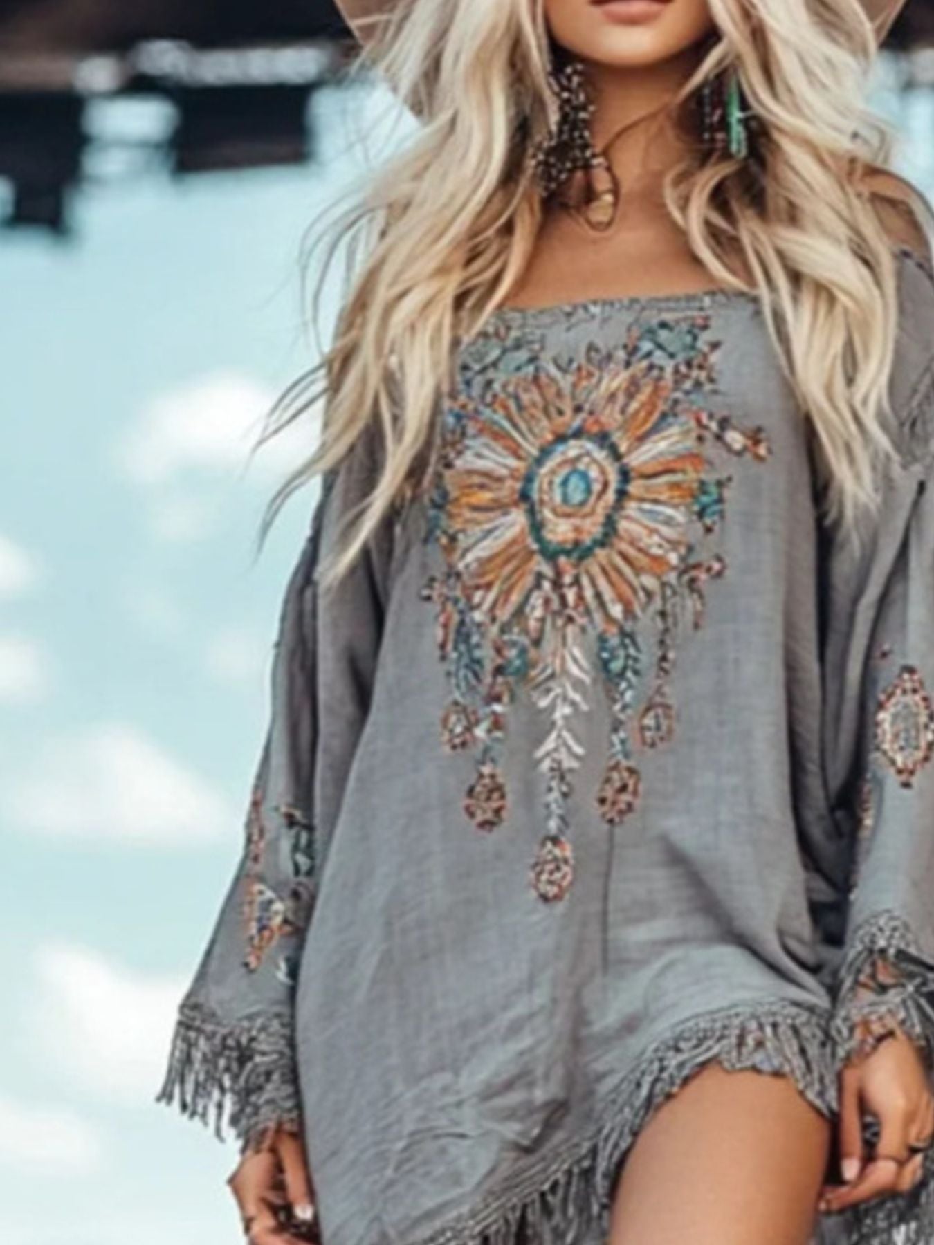 Fringe Hem Long Sleeve Mini Dress Secondary image