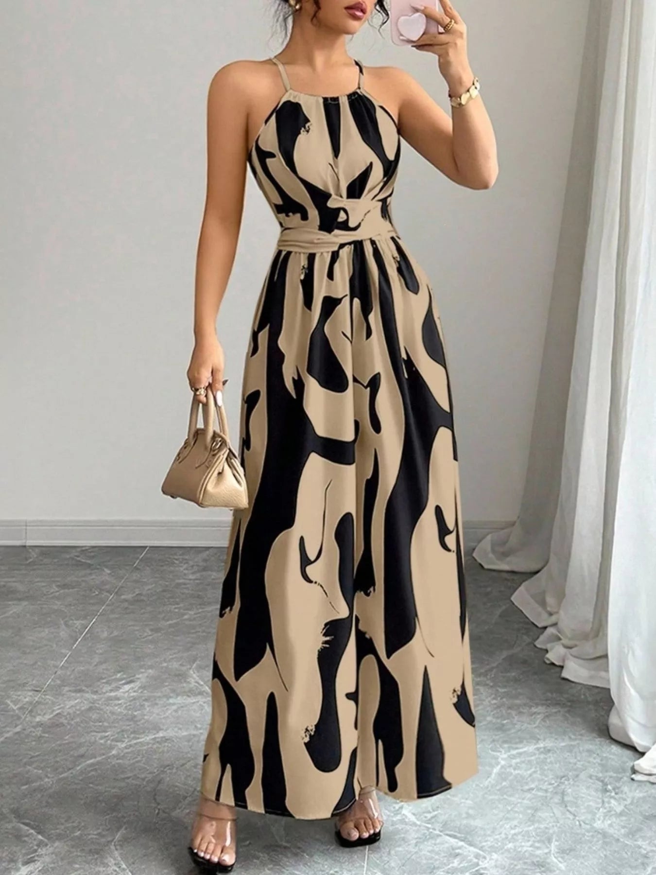 Abstract Print Halter Neck Maxi Dress Secondary image