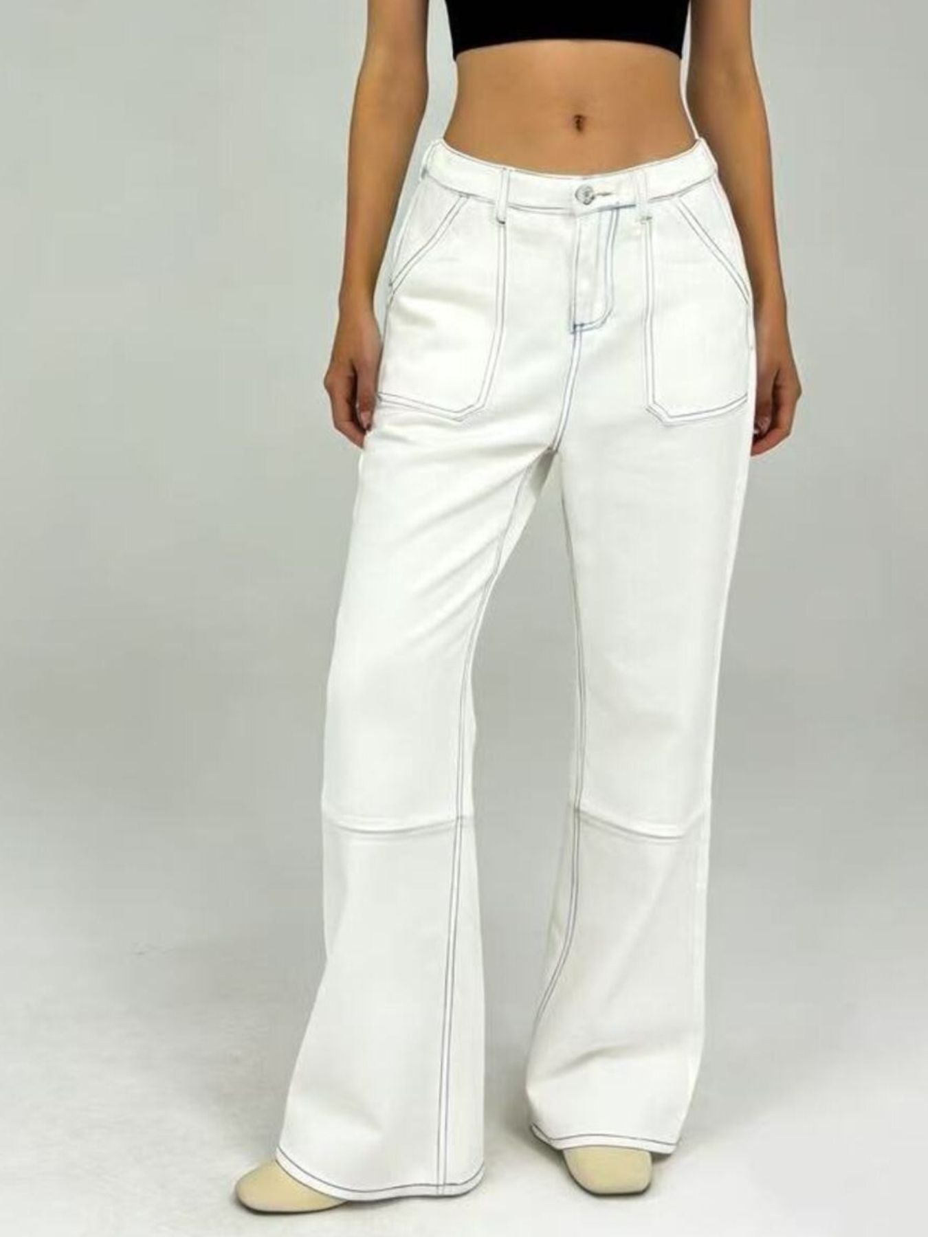 Wide Leg Contrast Stitching Jeans Secondary image