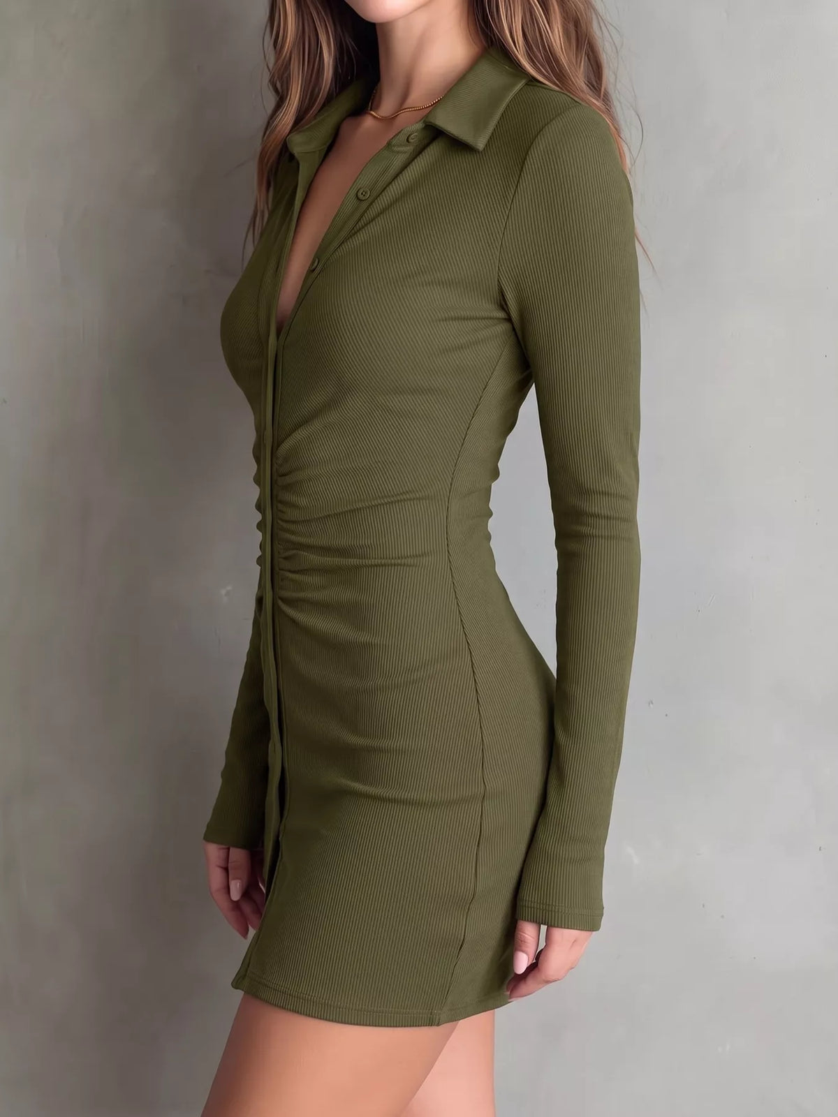 Button-Down Bodycon Mini Dress - photo 11