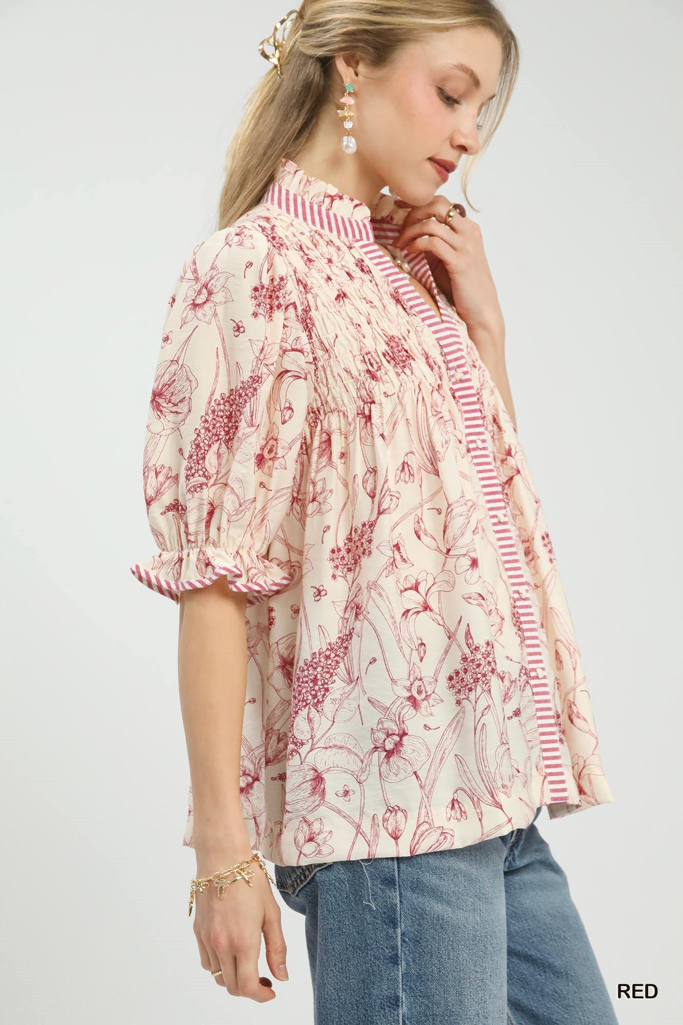 Umgee Mixed Print Button Front Top Secondary image