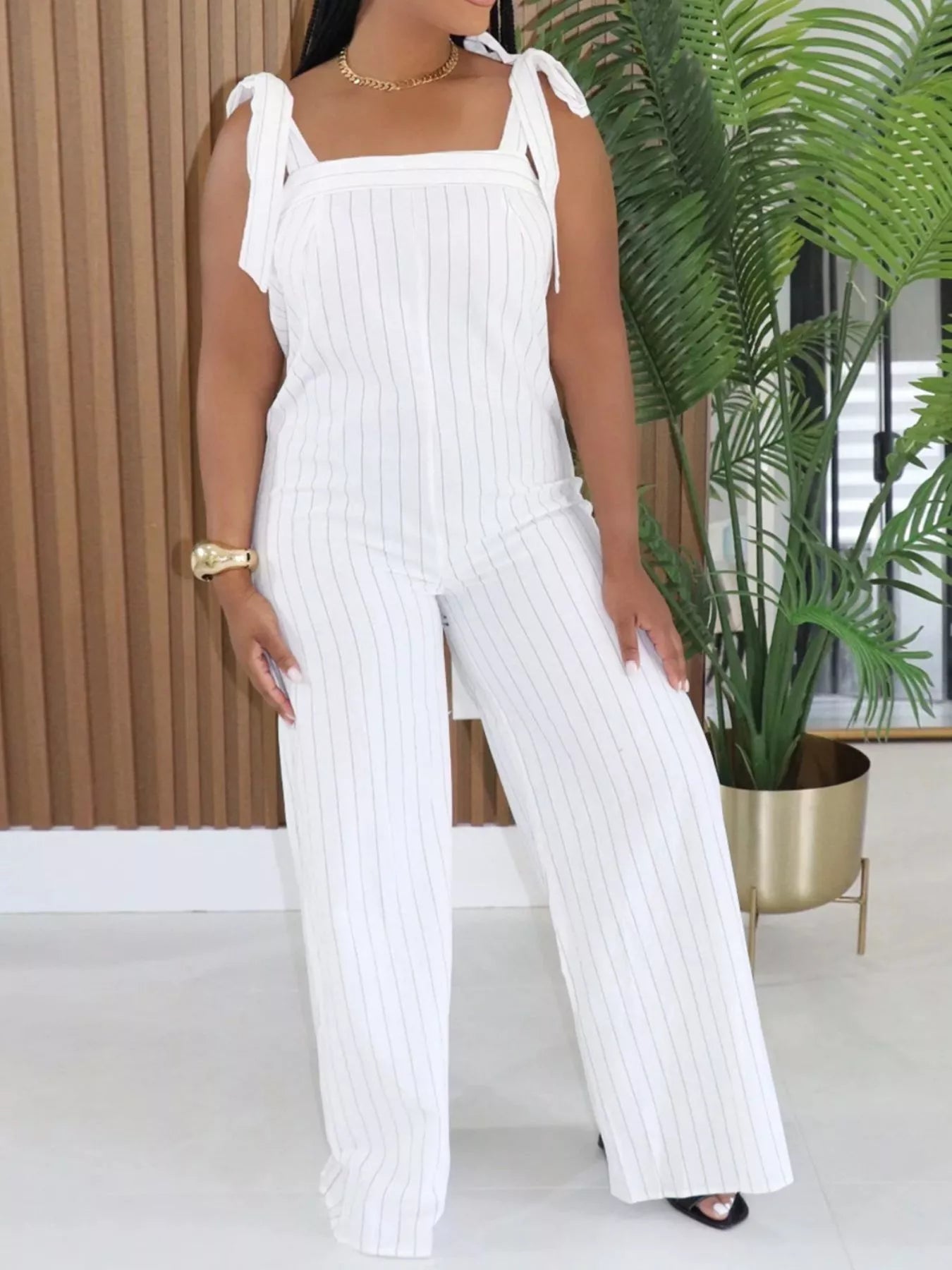 Striped Tie-Shoulder Wide Leg Jumpsuit Secondary image