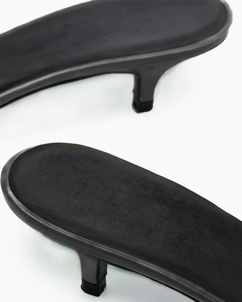 Satin Kitten Heel Open Toe Slip-On Sandals