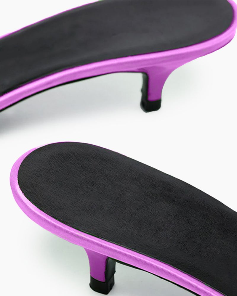 Satin Kitten Heel Open Toe Slip-On Sandals