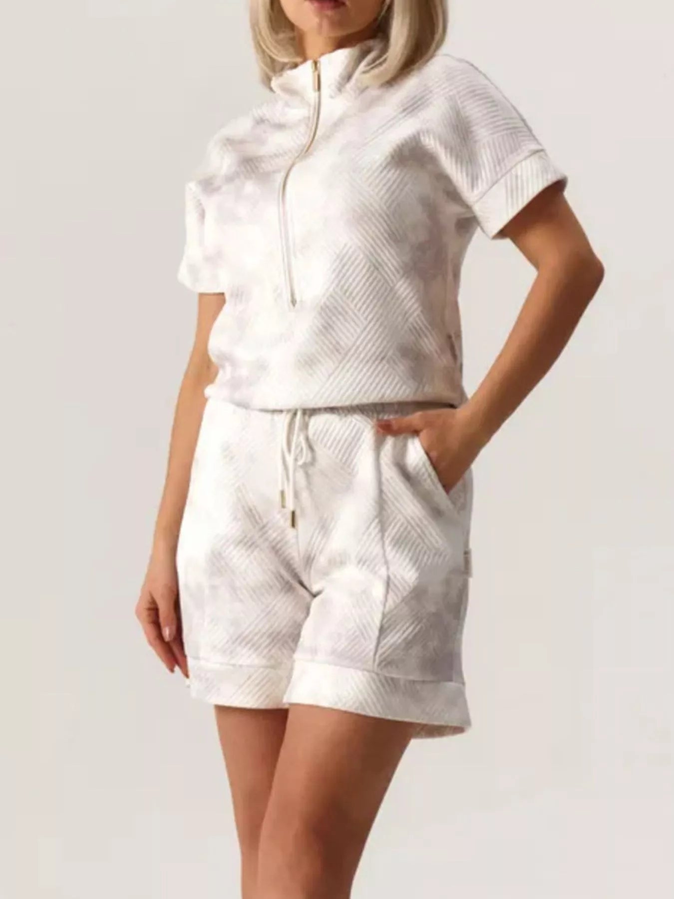 Half Zip Short Sleeve Top and Shorts Set Secondary image