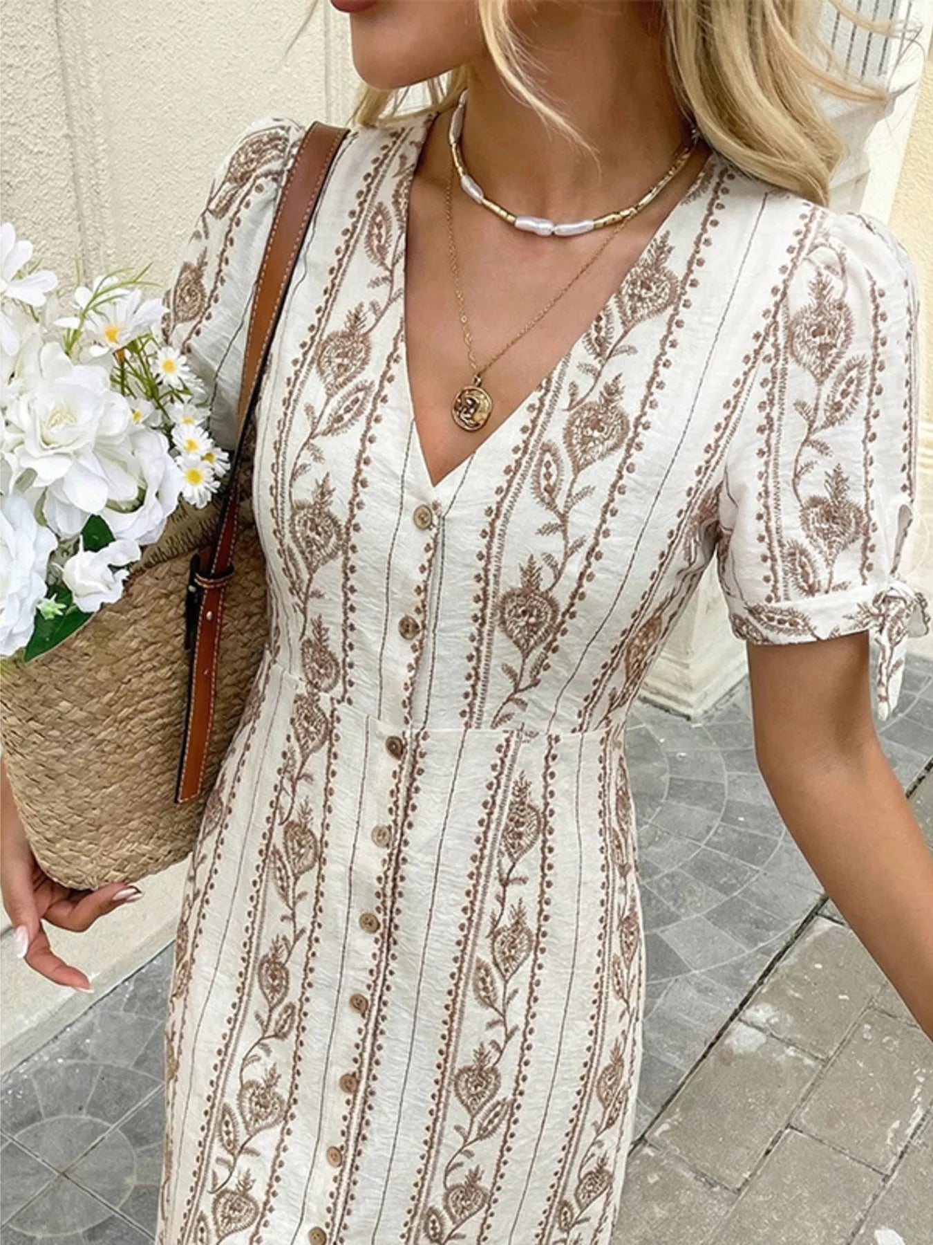 Printed Button-Down Midi Dress Secondary image