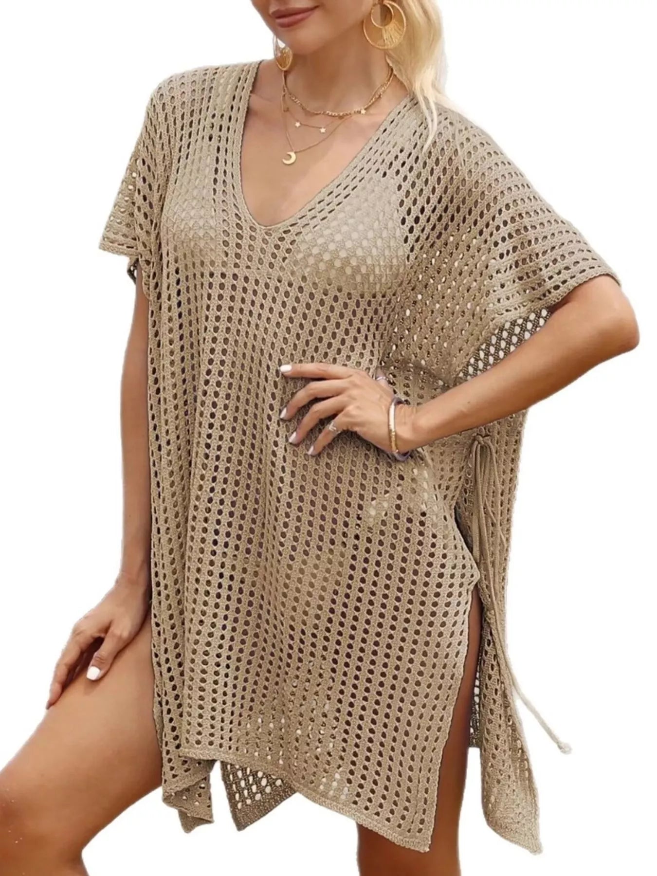 Openwork V-Neck Slit Cover-Up Secondary image
