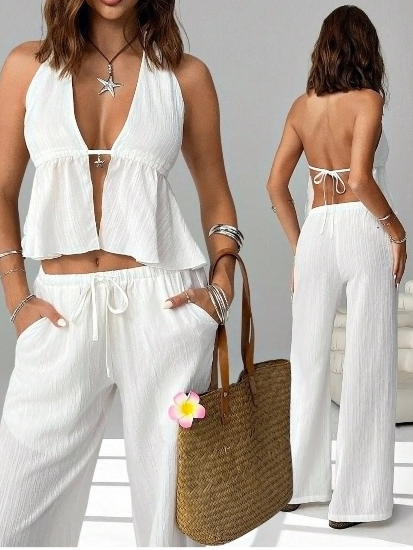 Halter Neck Cami and Pants Set Secondary image