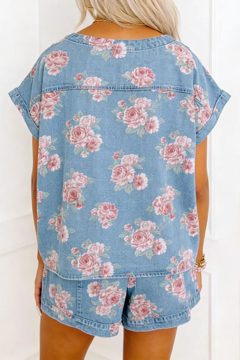 Floral Print Top and Shorts Denim Set Secondary image