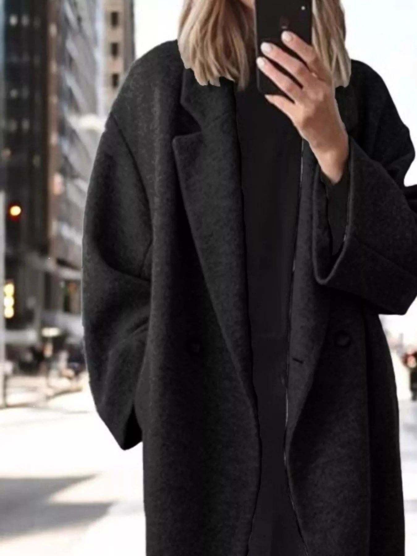 Full Size Lapel Collar Wool Blend Longline Coat Plus Size Secondary image