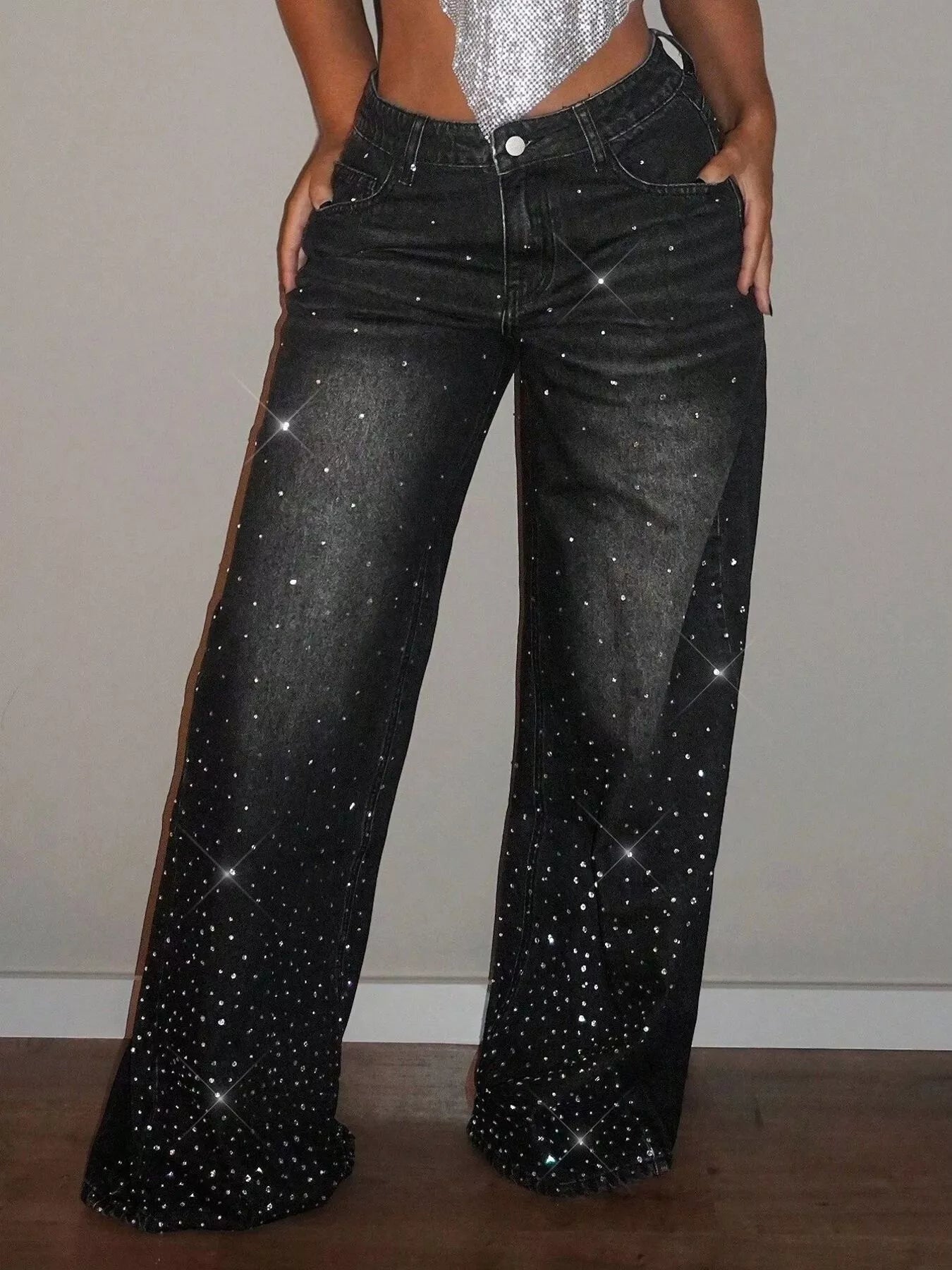 Rhinestone Wide-Leg Jeans Secondary image