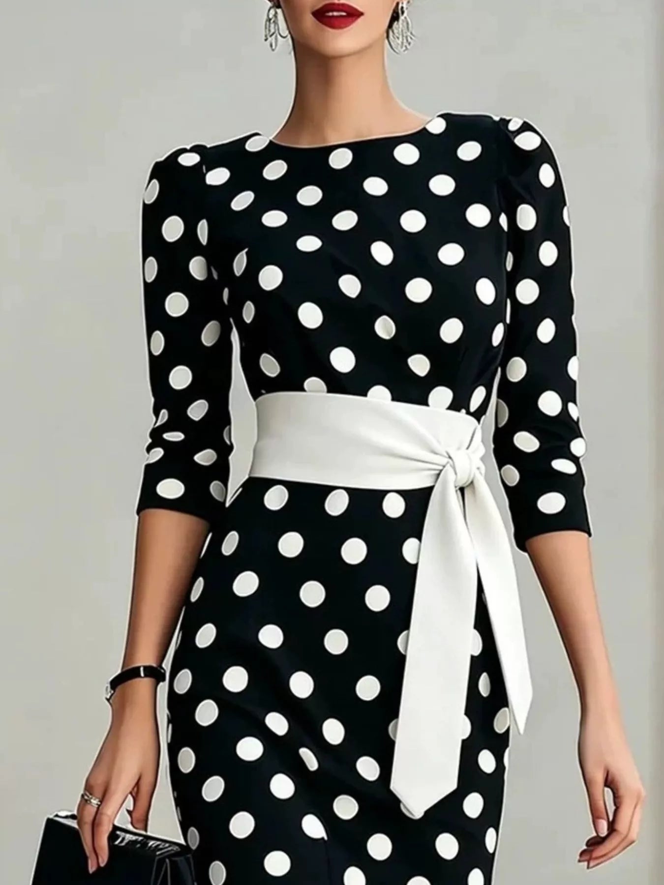 Full Size Polka Dot 3/4 Sleeve Dress Plus Size Secondary image