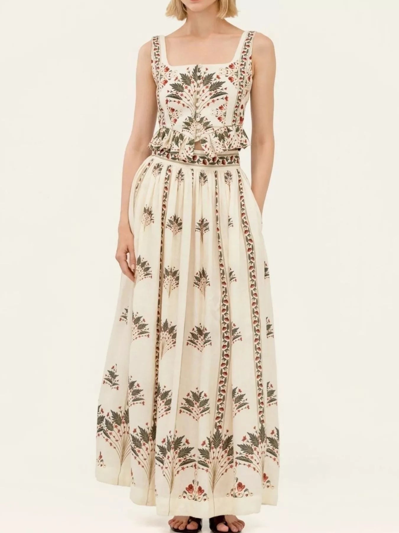 Floral Print Crop Top and Maxi Skirt Set Secondary image