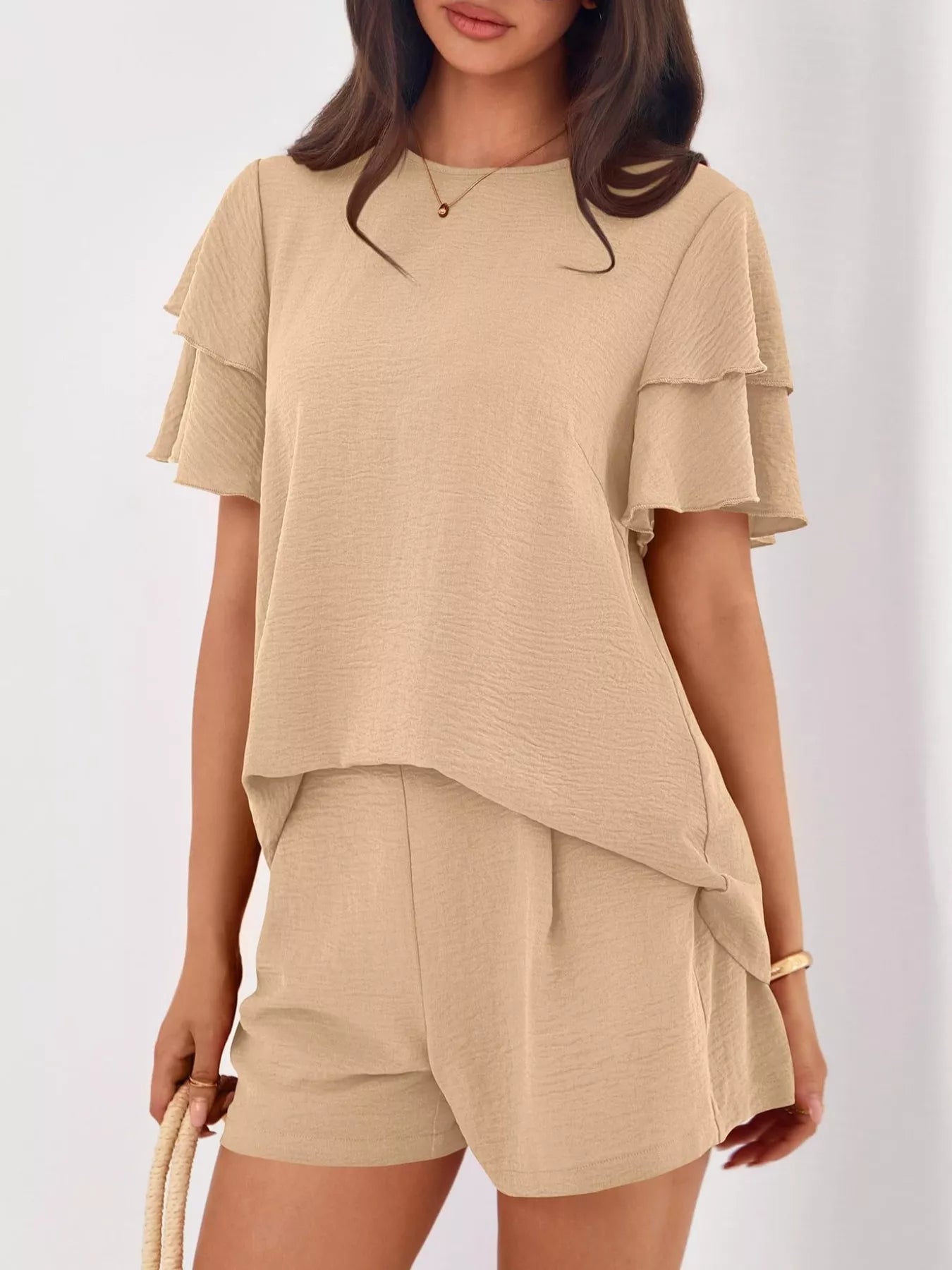Ruffle Sleeve Top and Shorts Two-Piece Set Secondary image