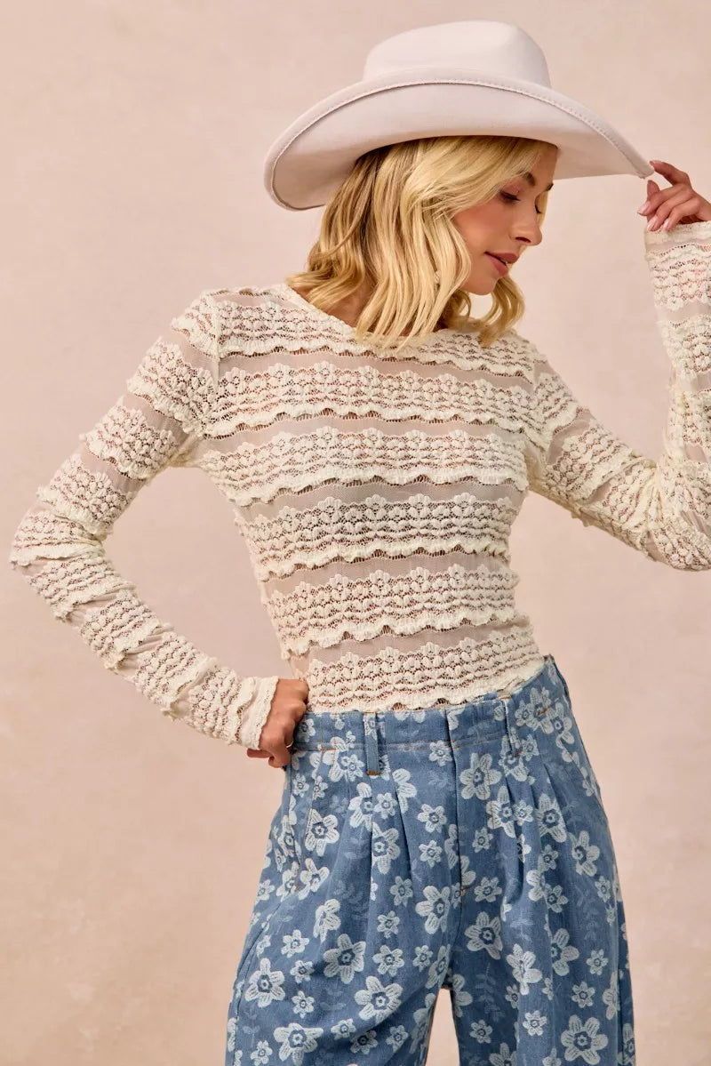 BiBi Ruffles Detail Flower Lace Top Secondary image