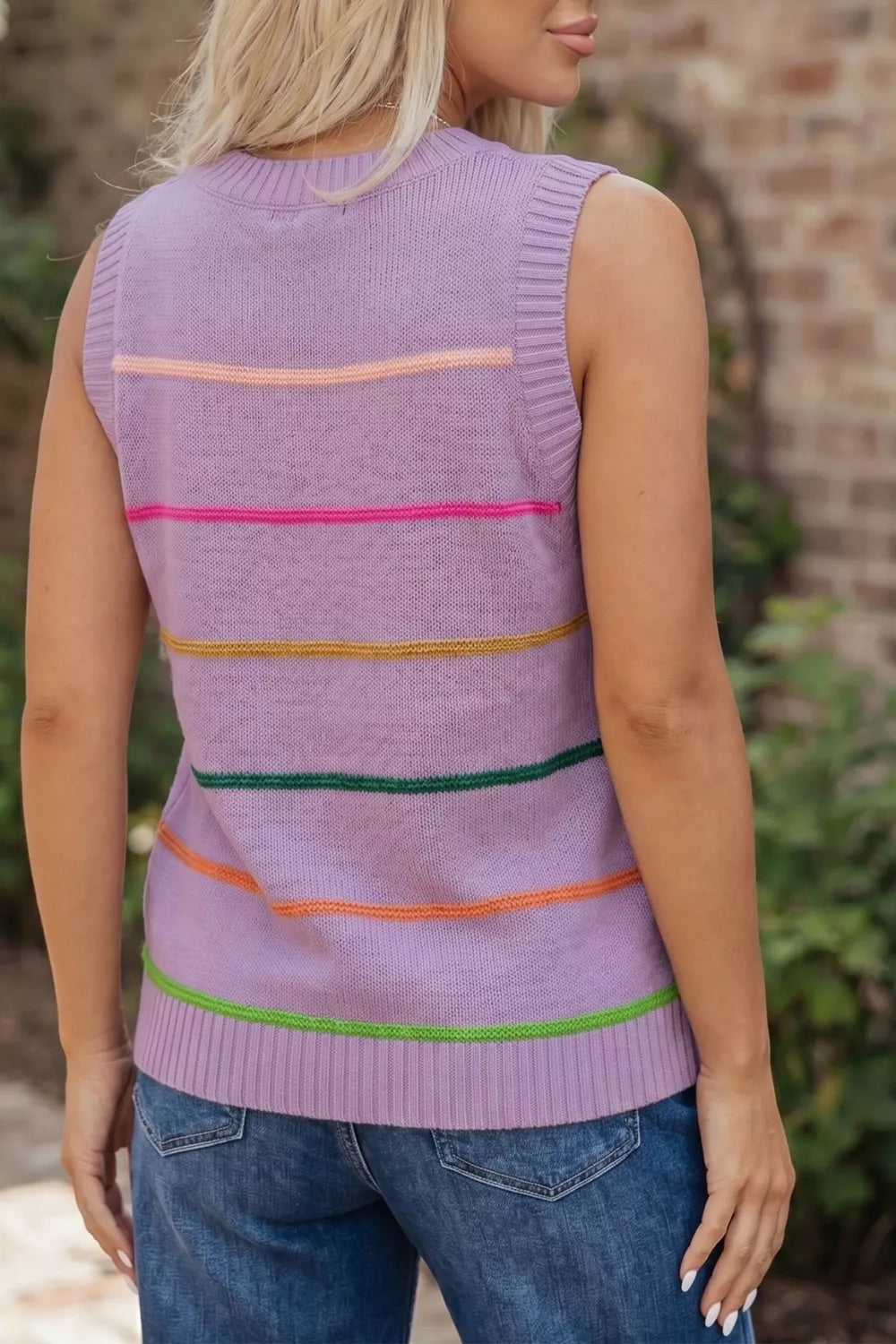 Stripe Round Neck Knitted Sweater Tank Secondary image