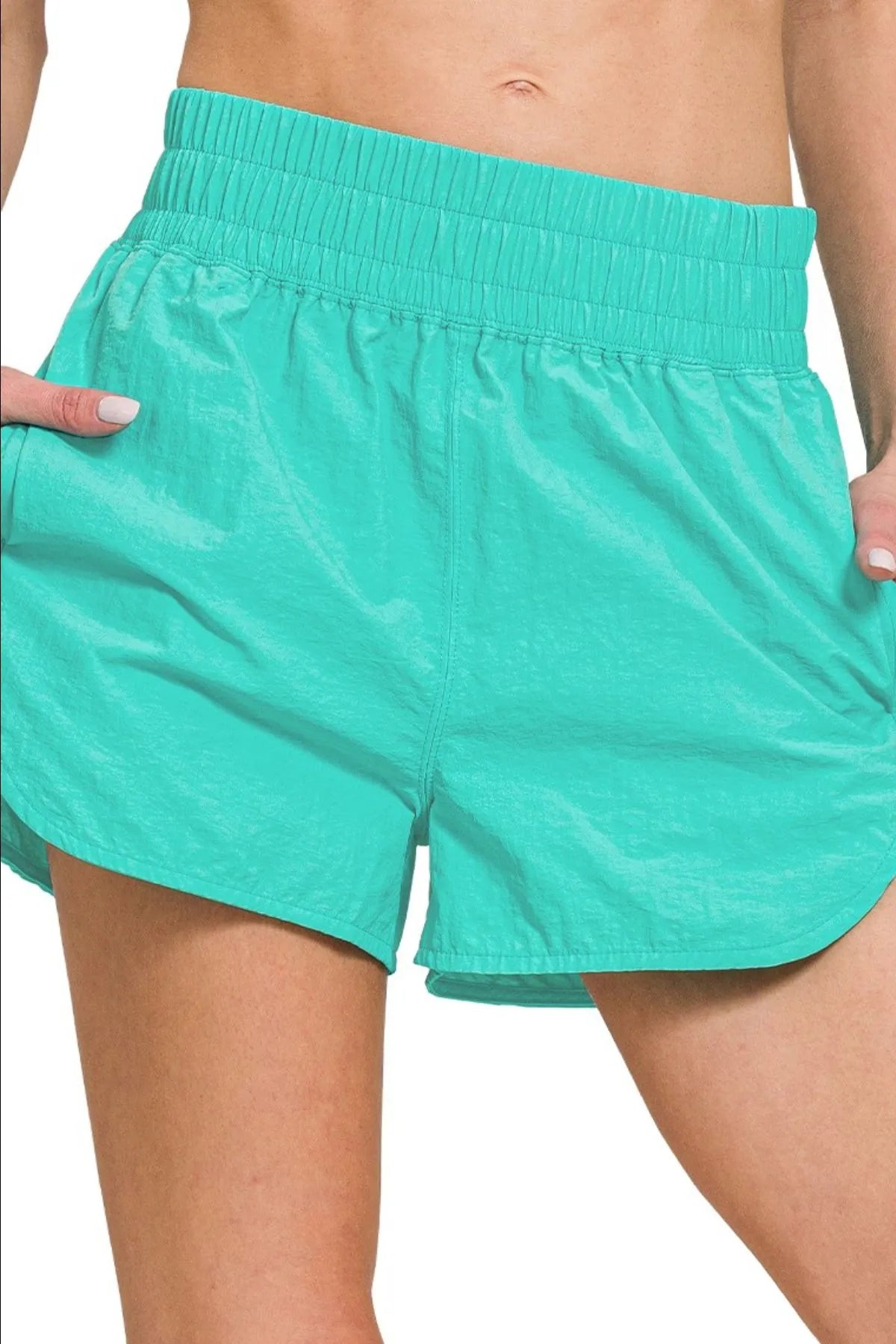 Zenana Windbreaker Smocked Waistband Running Shorts Secondary image