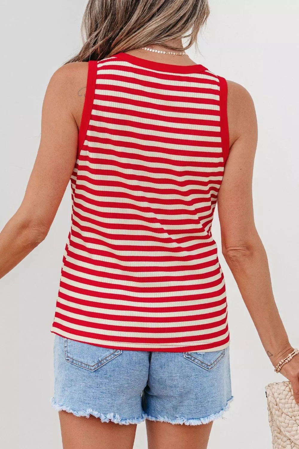 Stripe Buttoned Ribbed Knit Tank Top Secondary image