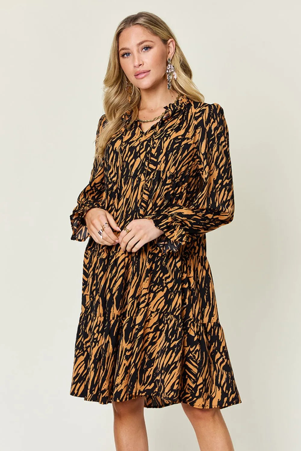 Double Take Full Size Printed Ruffle Hem Long Sleeve Dress Secondary image