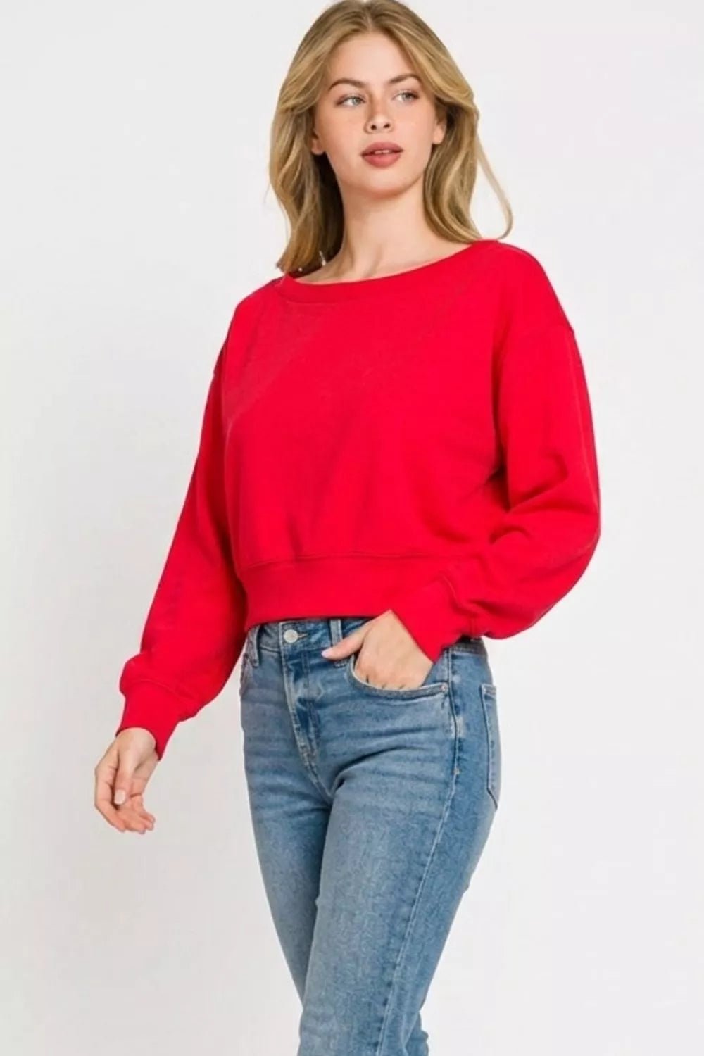 Zenana Scuba Cropped Boat Neck Pullover Sweatshirts Secondary image