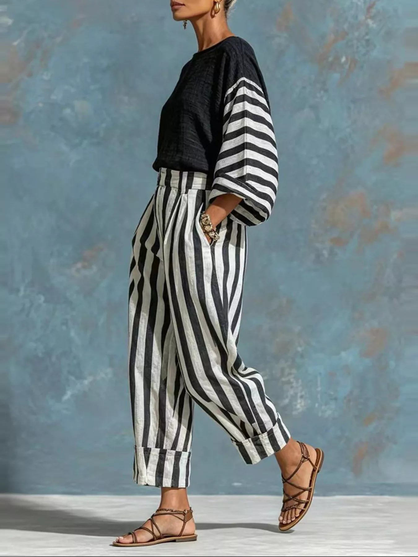 Striped Long Sleeve Top and Pants Set Secondary image