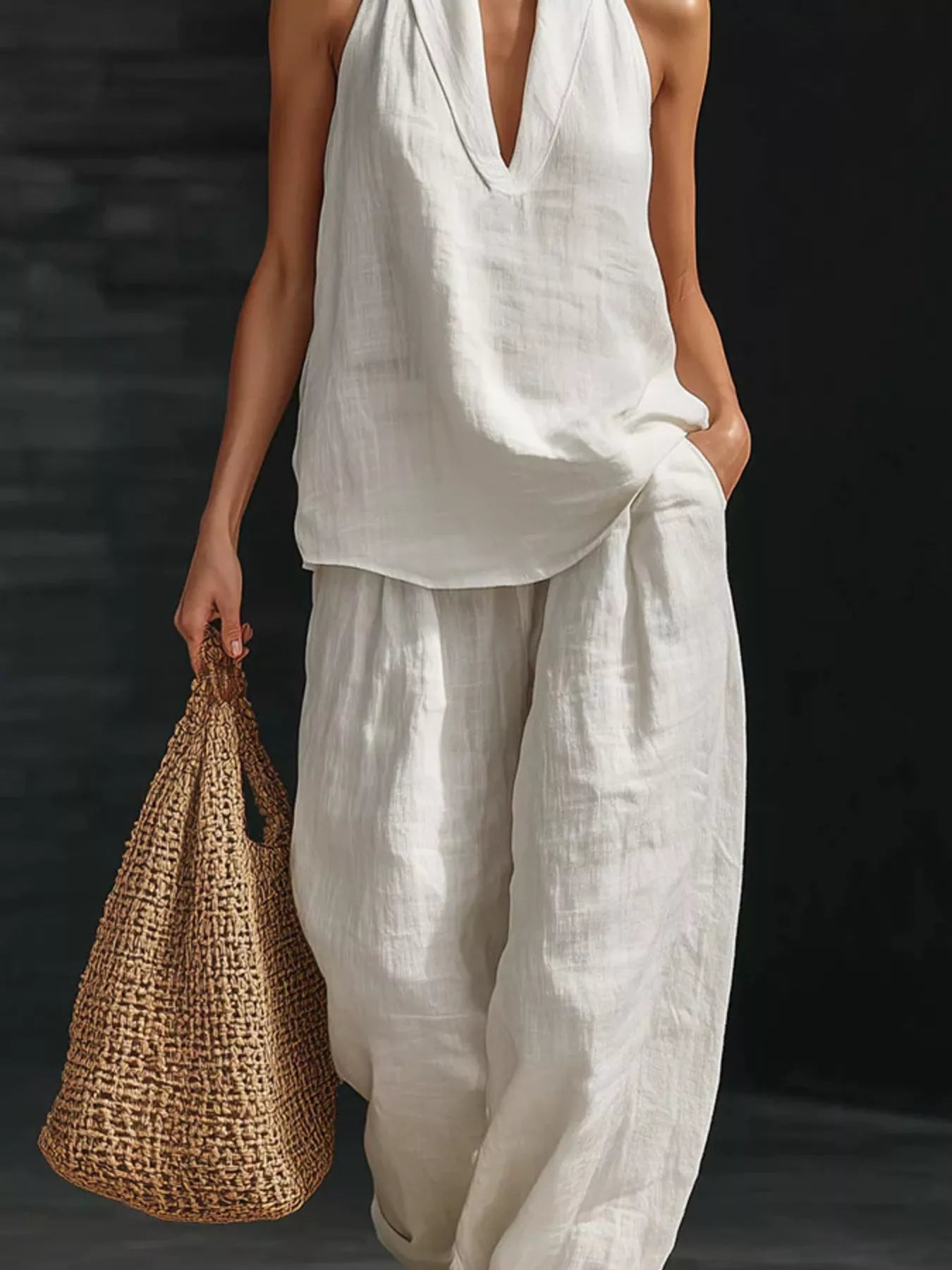 Full Size Halter Neck Cami and Wide Leg Pants Set Plus Size Secondary image