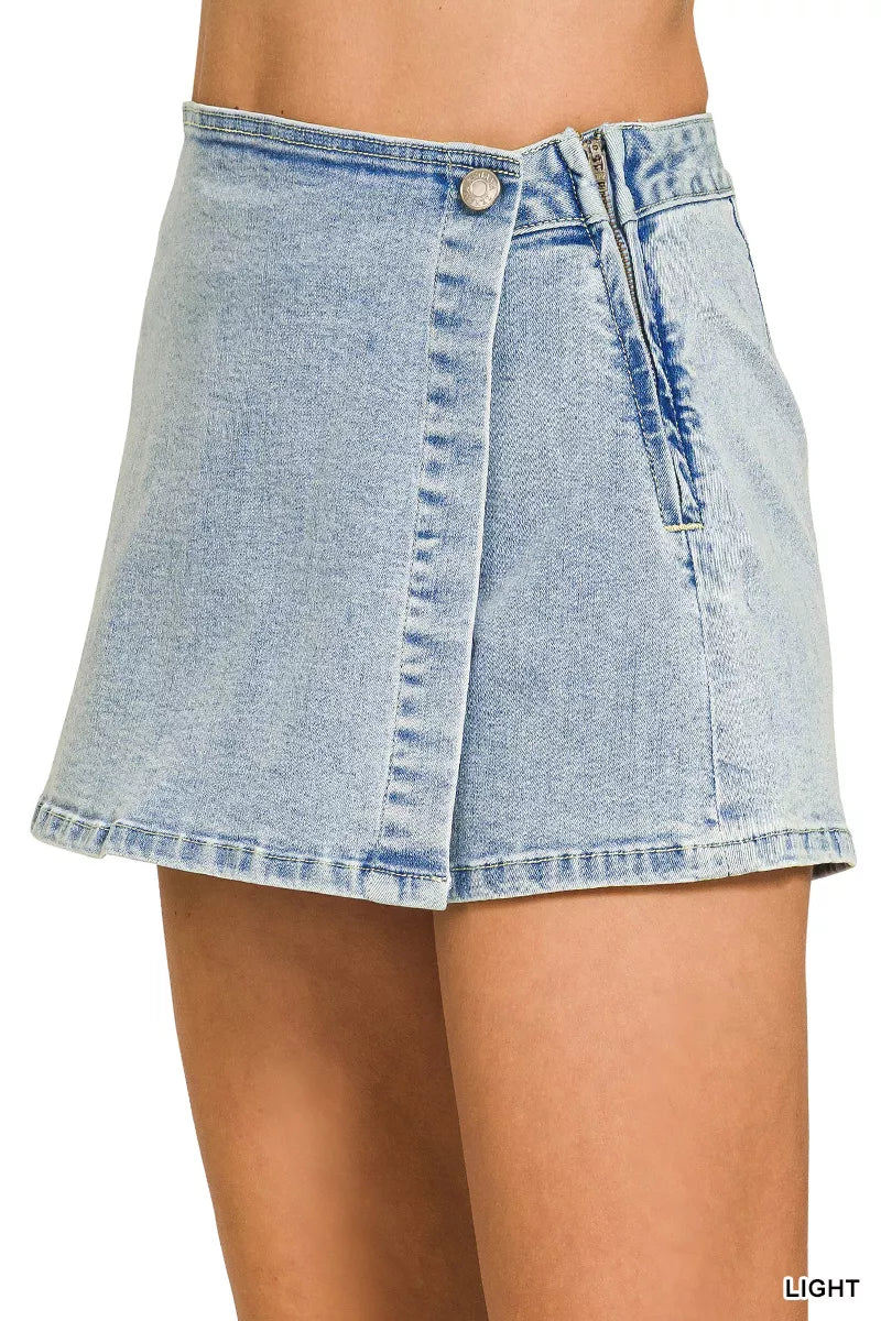 Zenana Wrap Front Denim Skort Secondary image