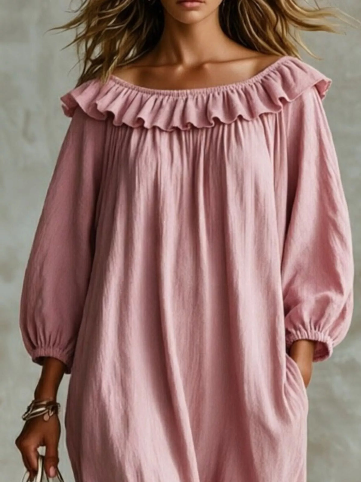 Ruffled Boat Neck Ruched Midi Dress - photo 2