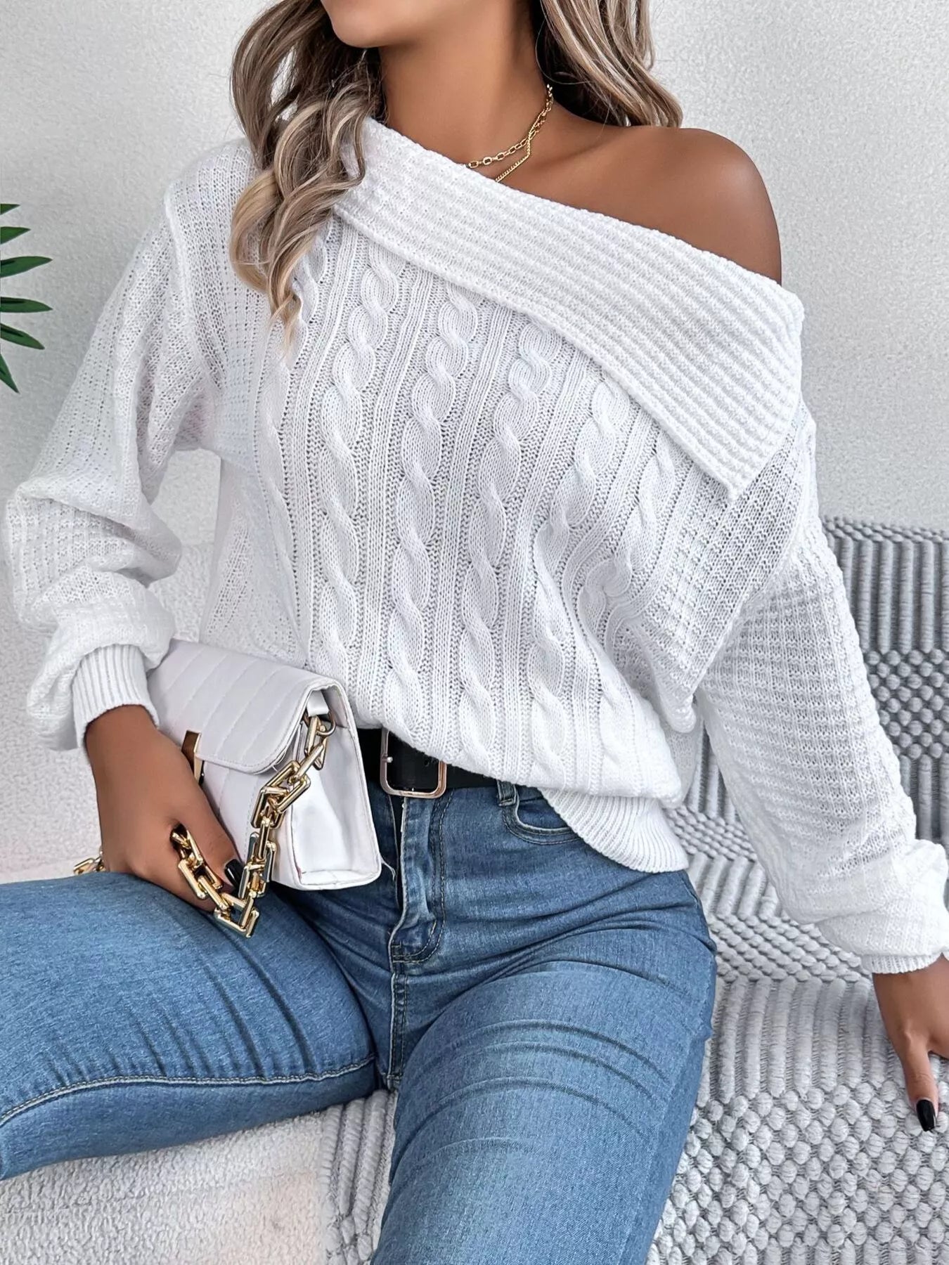 One Shoulder Cable Knit Sweater Secondary image