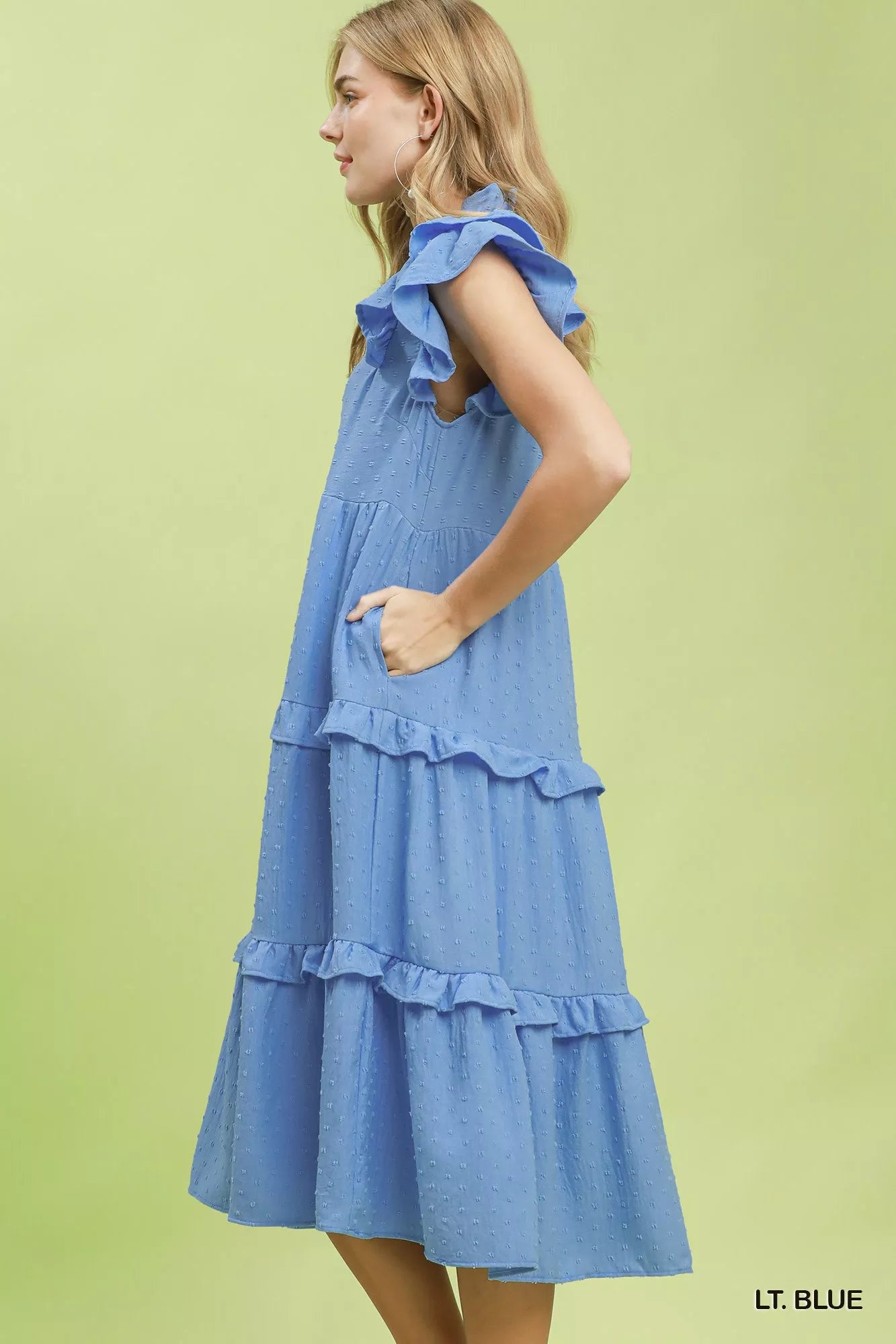 Umgee Textured Ruffle Sleeve Tiered Midi Dress Secondary image