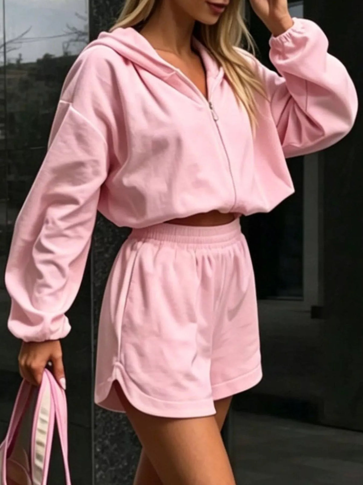 Zip Up Crop Hoodie and Shorts Set - photo 5