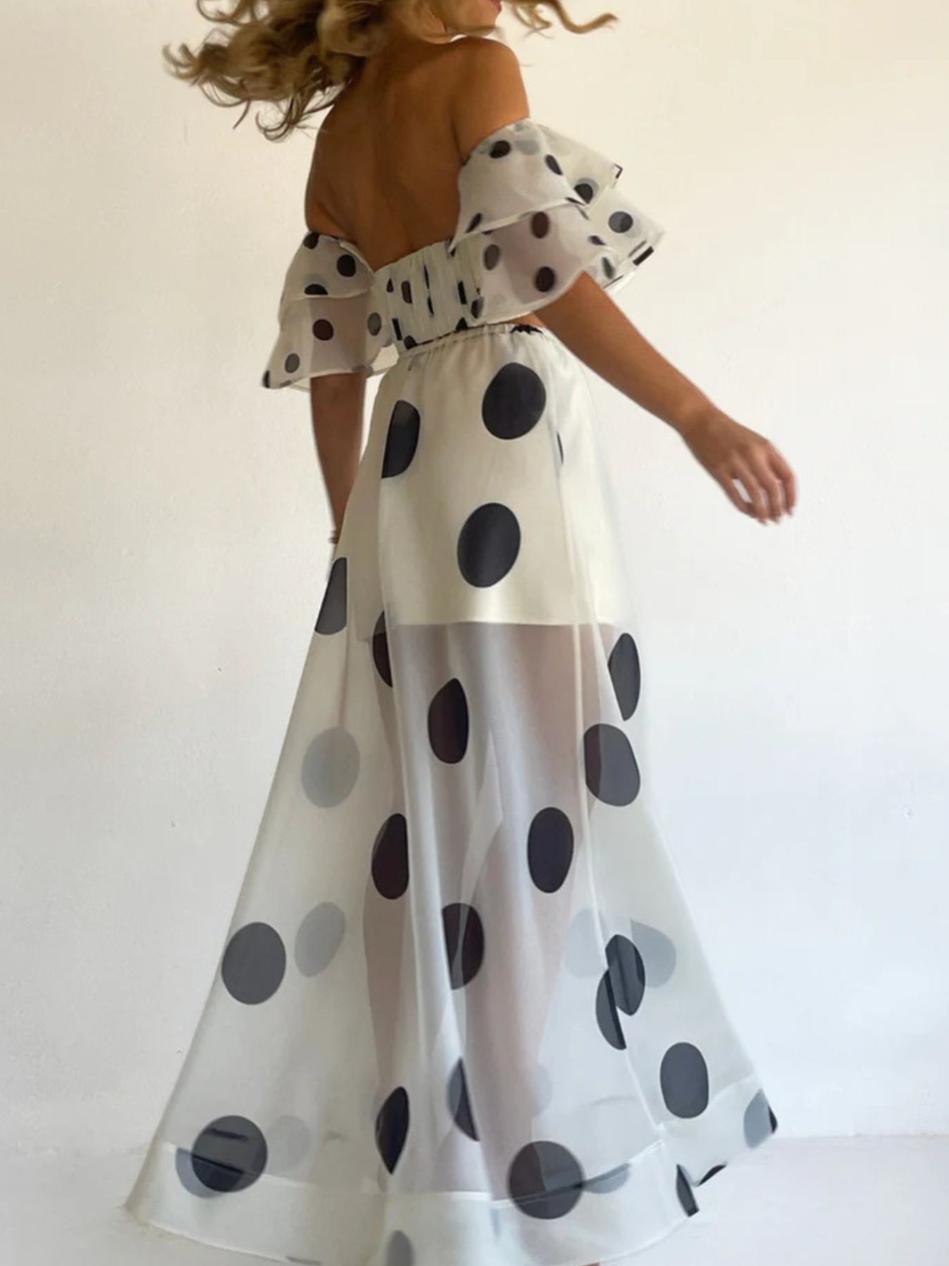 Polka Dot Ruffle Crop Top and Maxi Skirt Set Secondary image